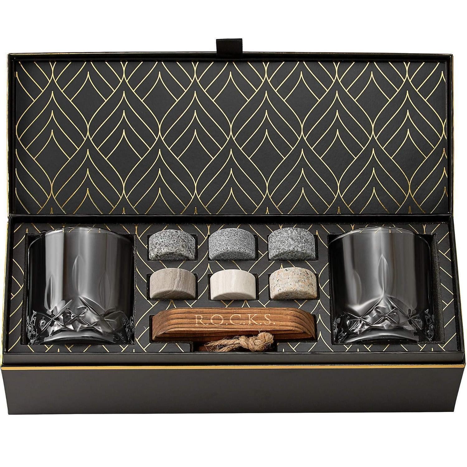 LuxusKollektion Whiskyglas Whiskey Steine Set mit 2 Kristallgläsern