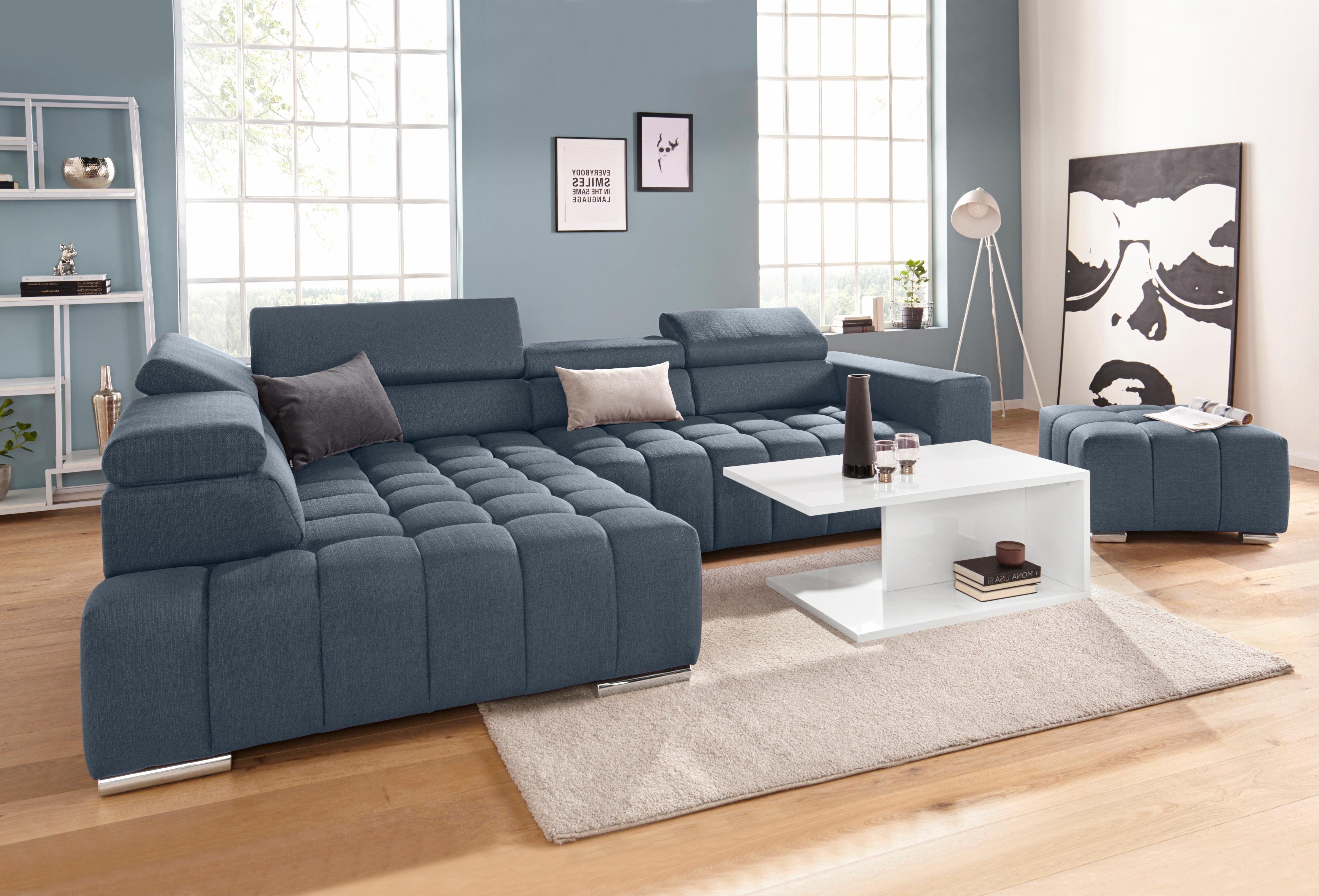 exxpo - sofa fashion Ecksofa Elias, aktuelle Kreuzsteppung im Sitz, bequem, Breite 307cm, L-Form, mit Kopf- bzw. Rückenverstellung, wahlweise mit Bettfunktion