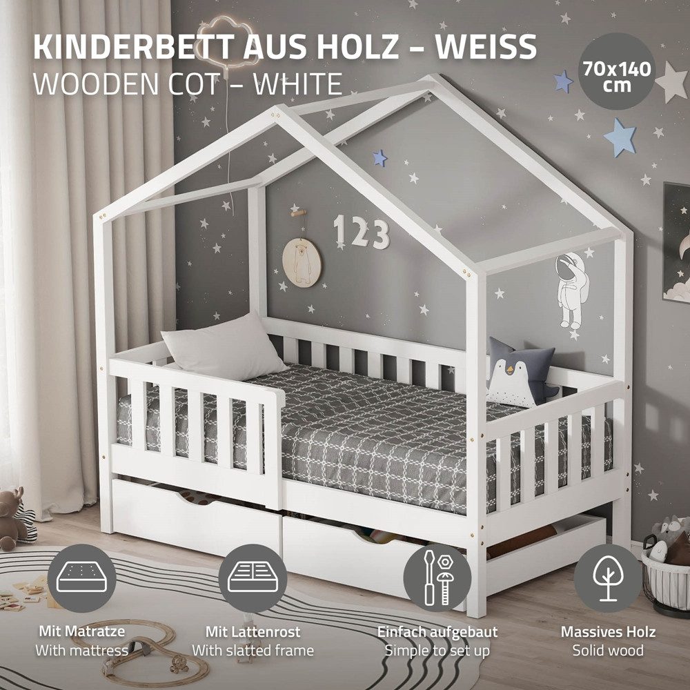 ML-DESIGN Spielbett Hausbett Kinderbett inkl. 2 günstig online kaufen
