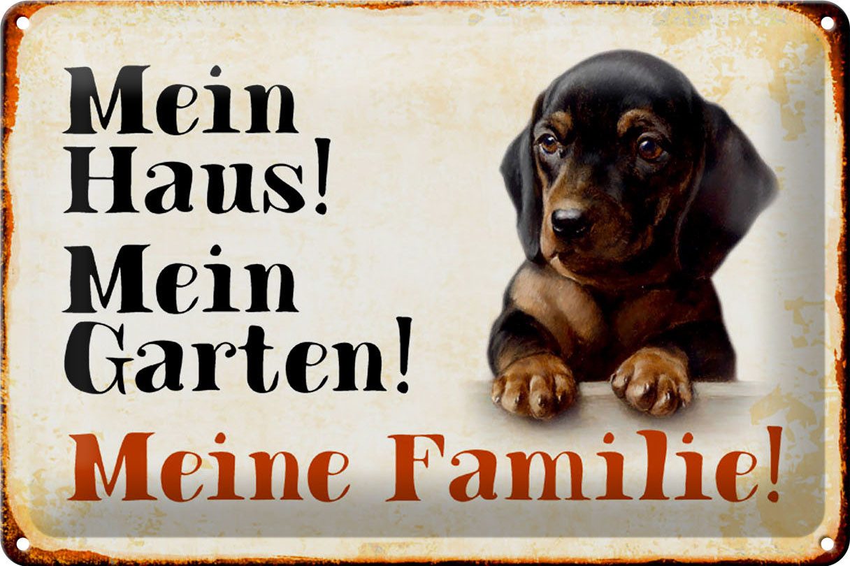 Hebold Metallschild Schild Blech 30x20cm - Made in Germany - Dackel mein Haus mein Garten