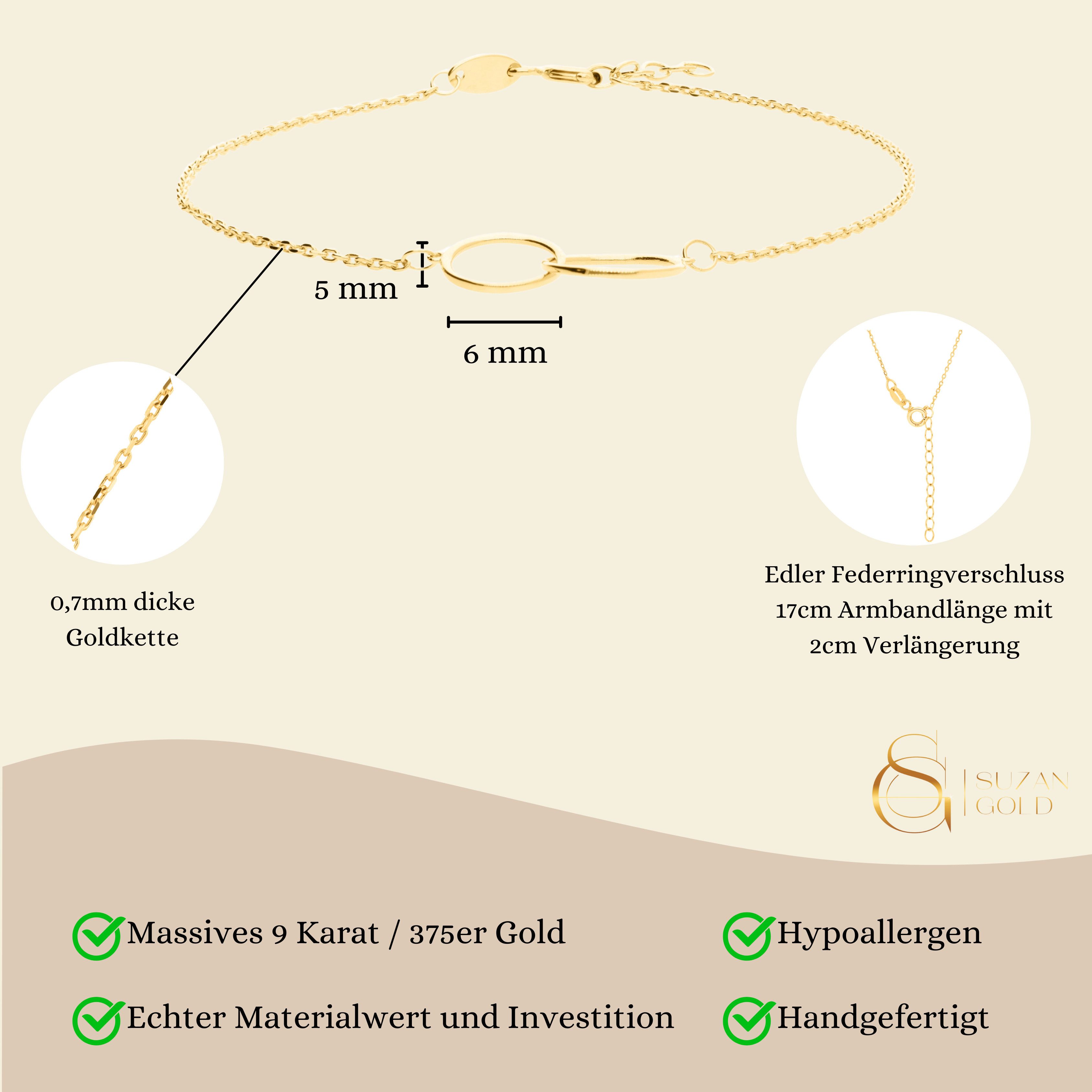 Suzan Gold Charm-Armband 375er Gold Armband – verschlungene Glieder, stilvo günstig online kaufen