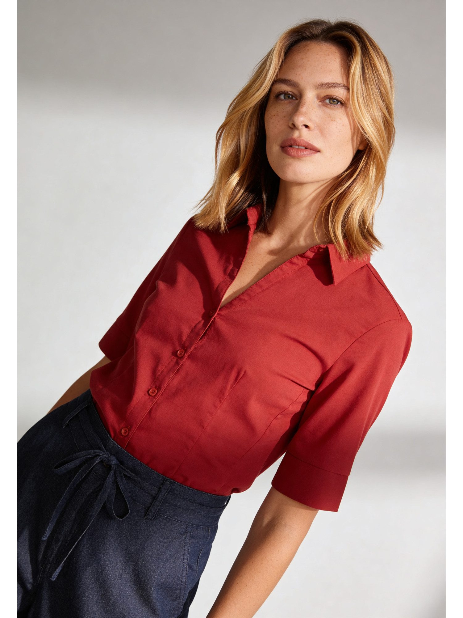 MORE&MORE Klassische Bluse schmale Halbarm-Bluse, Baumwollstretch