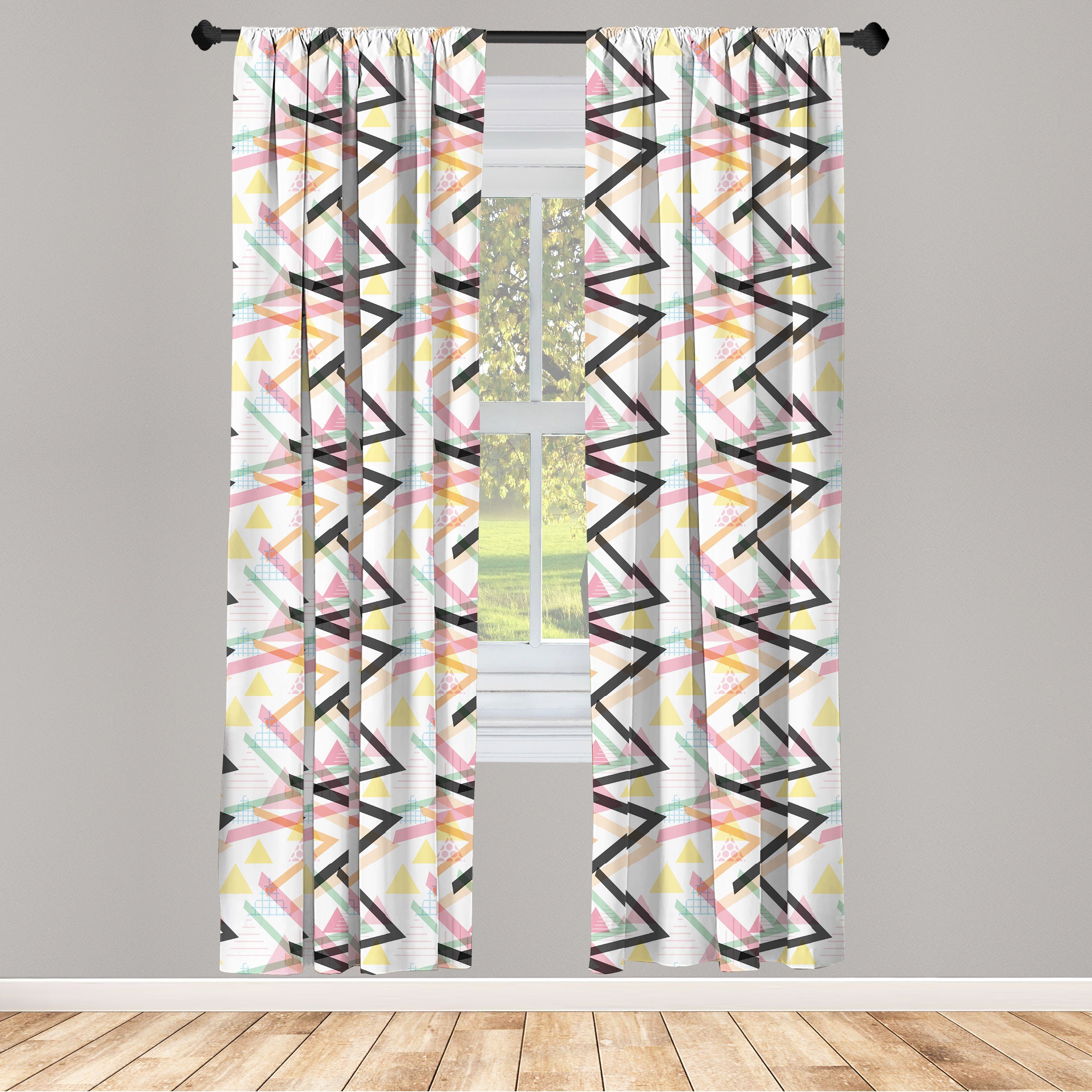 Gardine Vorhang für Wohnzimmer Schlafzimmer Dekor, Abakuhaus, Microfaser, Abstrakt Postmodern Memphis Art