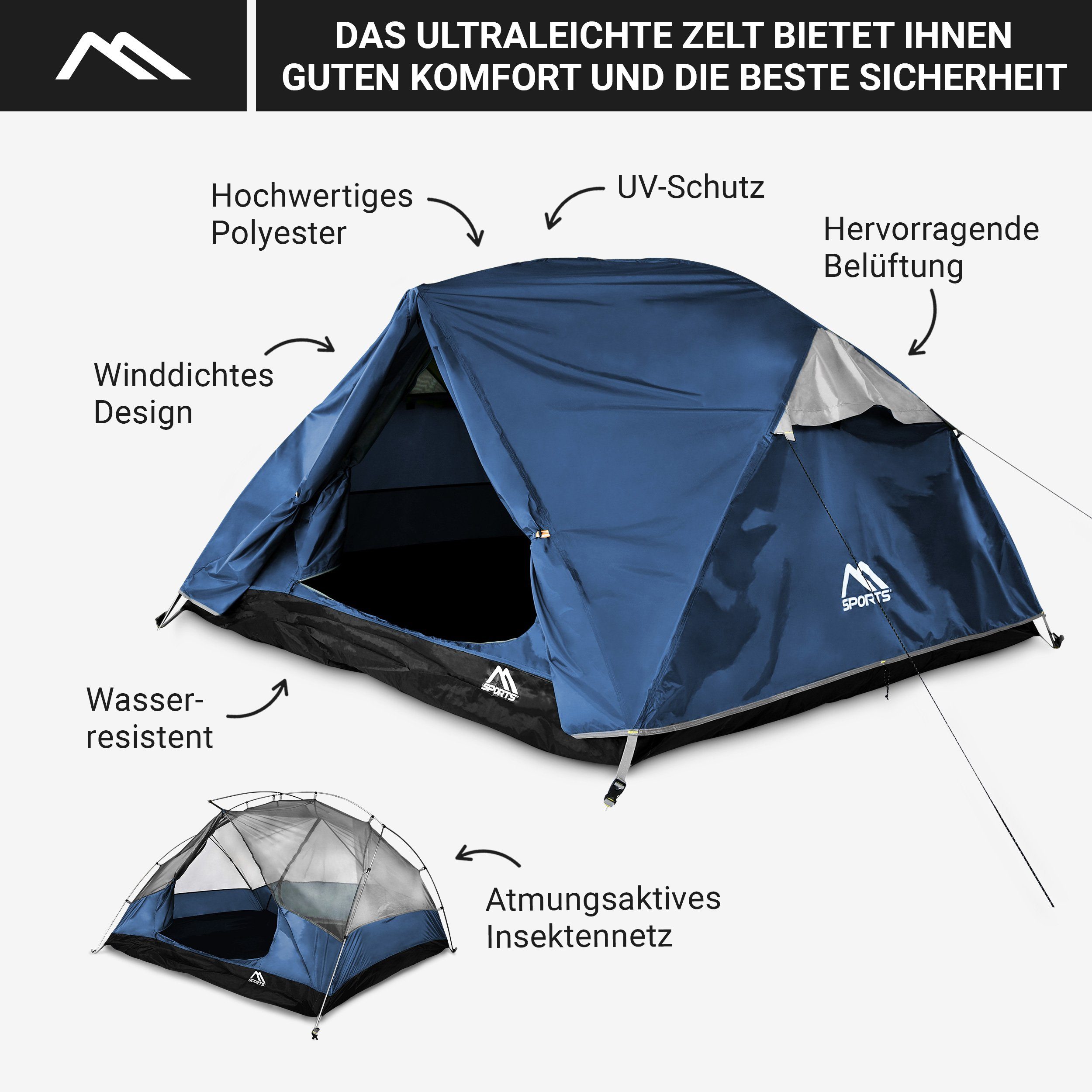 MSports® Igluzelt »Campingzelt - Ultraleicht Zelt für 2 Personen Würfelzelt  Wasserdicht Winddicht Kuppelzelt Zelt«