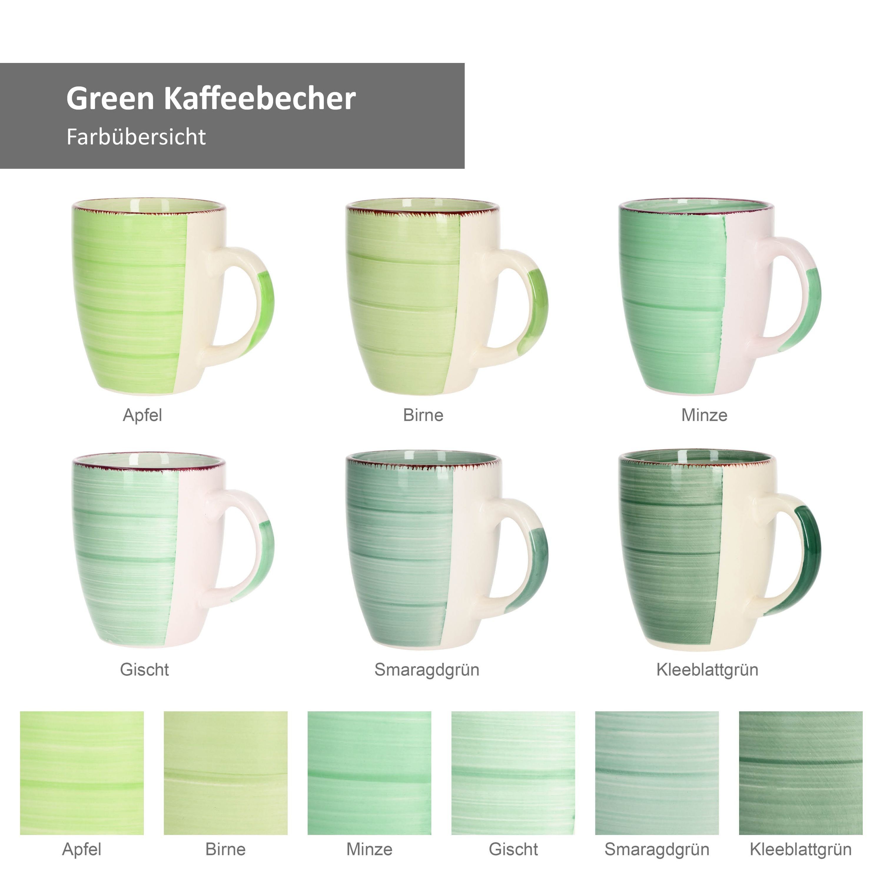 MamboCat Becher 6er Set Kaffeebecher Green, Steingut