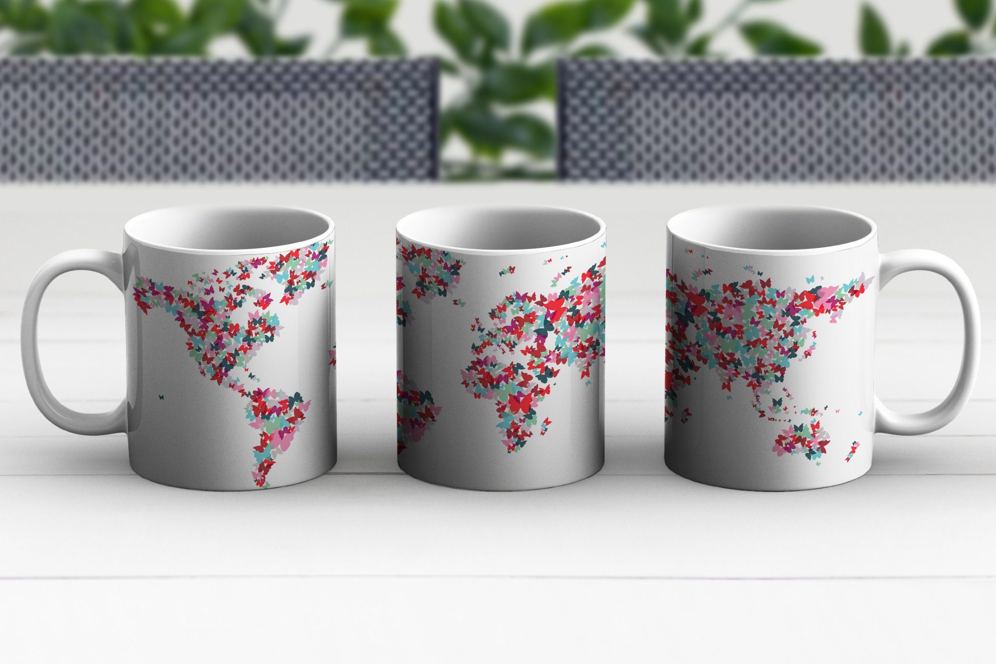 Keramik, Weltkarte - Jungen Schmetterlinge Mädchen, Becher, - - Farben Teetasse, - - Kinder Geschenk MuchoWow Kaffeetassen, Tasse Teetasse,