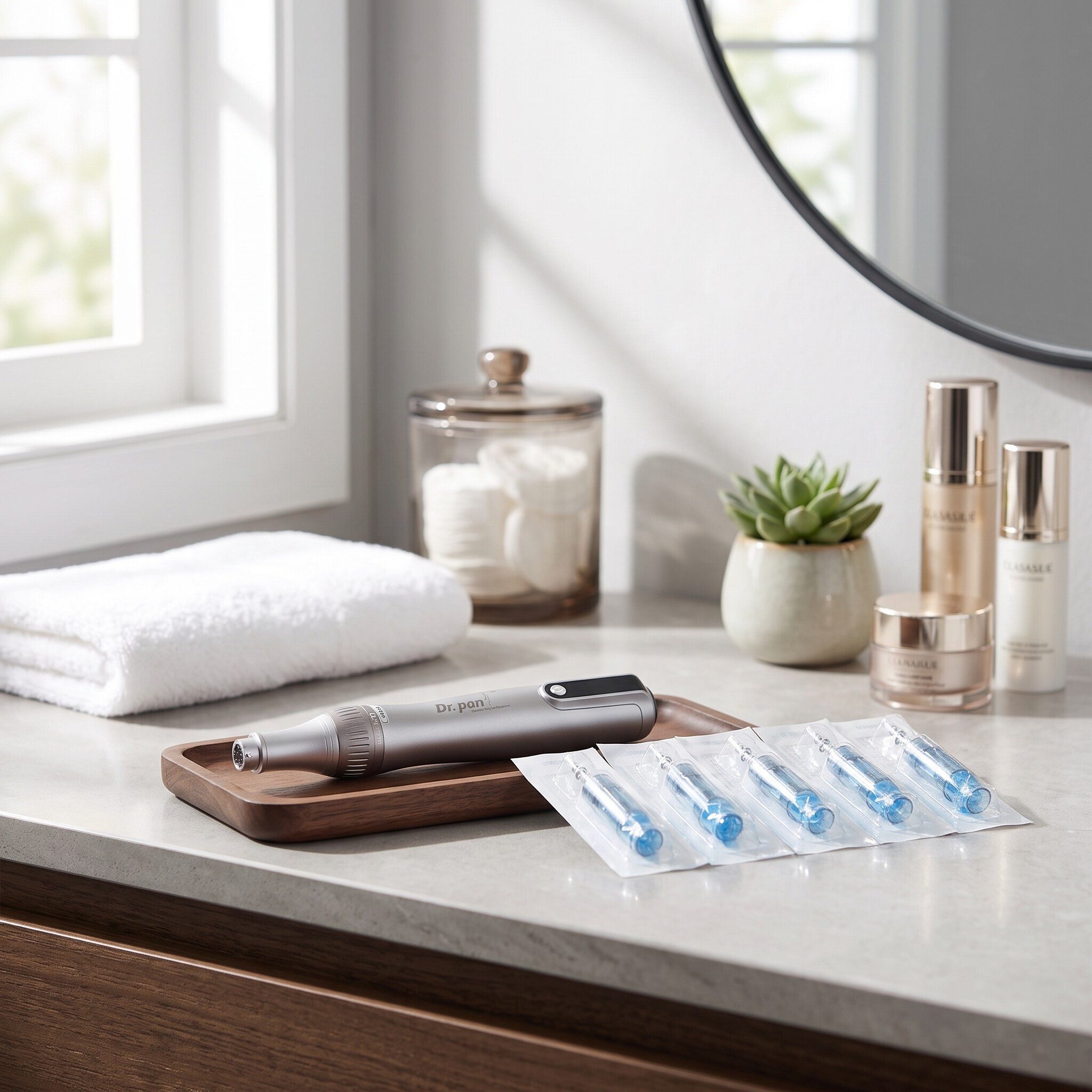 GARRYFIZH Dermaroller Micro-Needling Microneedling Pen 7 Nadelköpfe Microneedling Roller, Hautbildverbesserung & Für ergänzende Hautpflege
