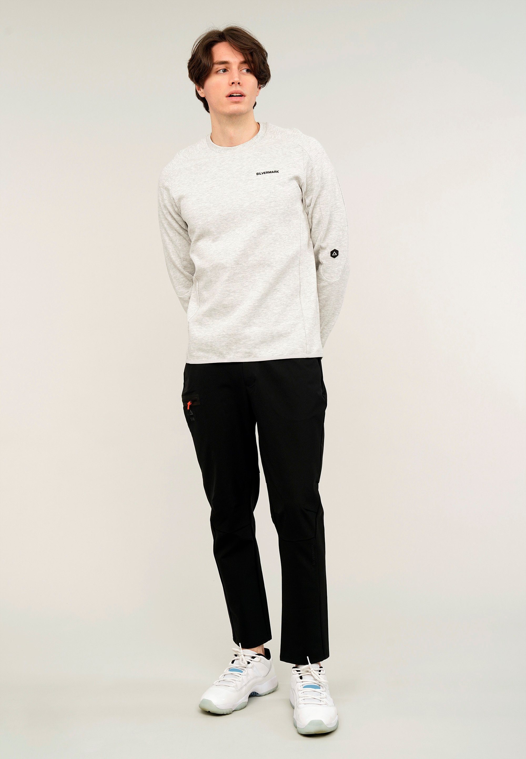 GIORDANO Sweatshirt Silvermark by G-Motion hellgrau praktischen mit Rückentaschen