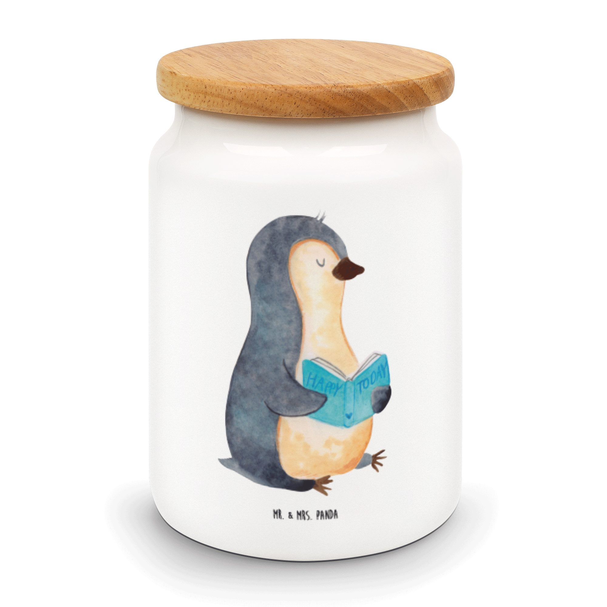 Mr. & Mrs. Panda Vorratsdose Pinguin Buch - Weiß - Geschenk, Bücherwurm, Dose, Keksdose, Vorratsdo, Keramik, (1-tlg)