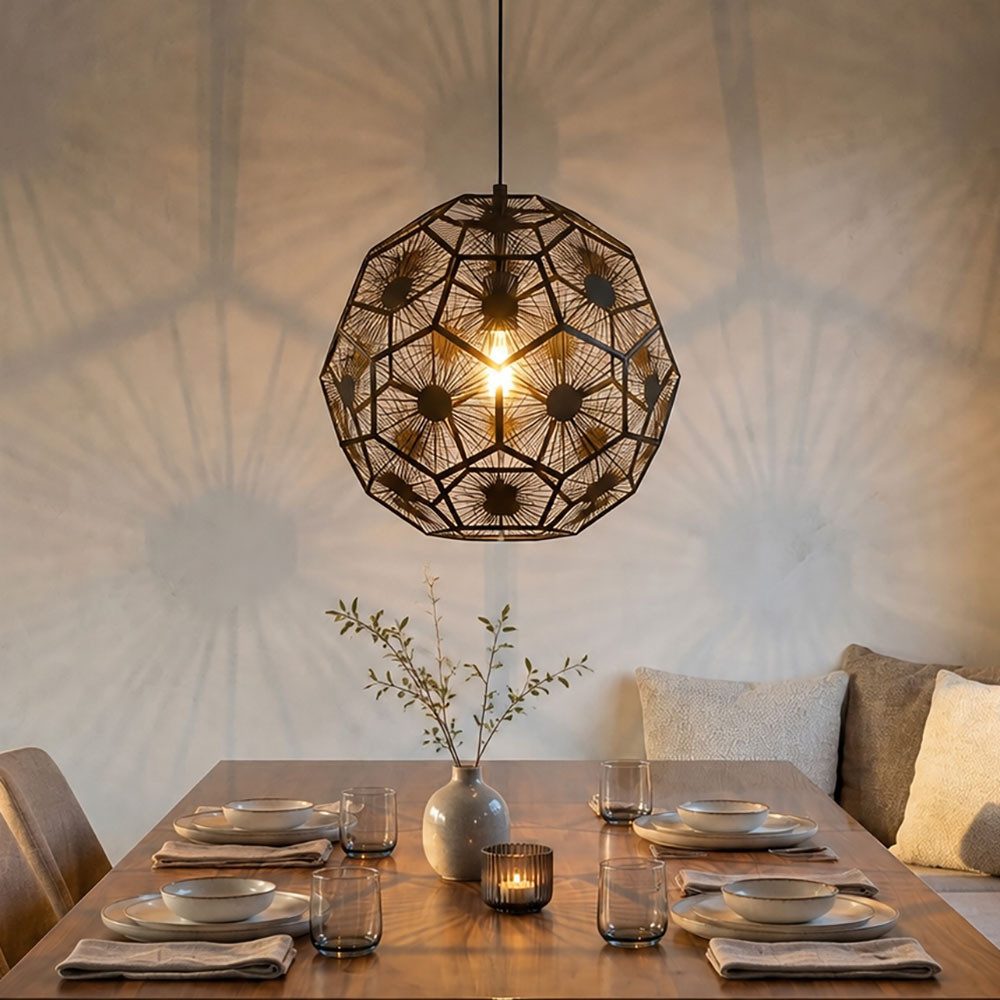 EGLO Pendelleuchte, Leuchtmittel nicht inklusive, Design Pendelleuchte Stahl schwarz E27 Hängelampe Fünfecke H 150 cm