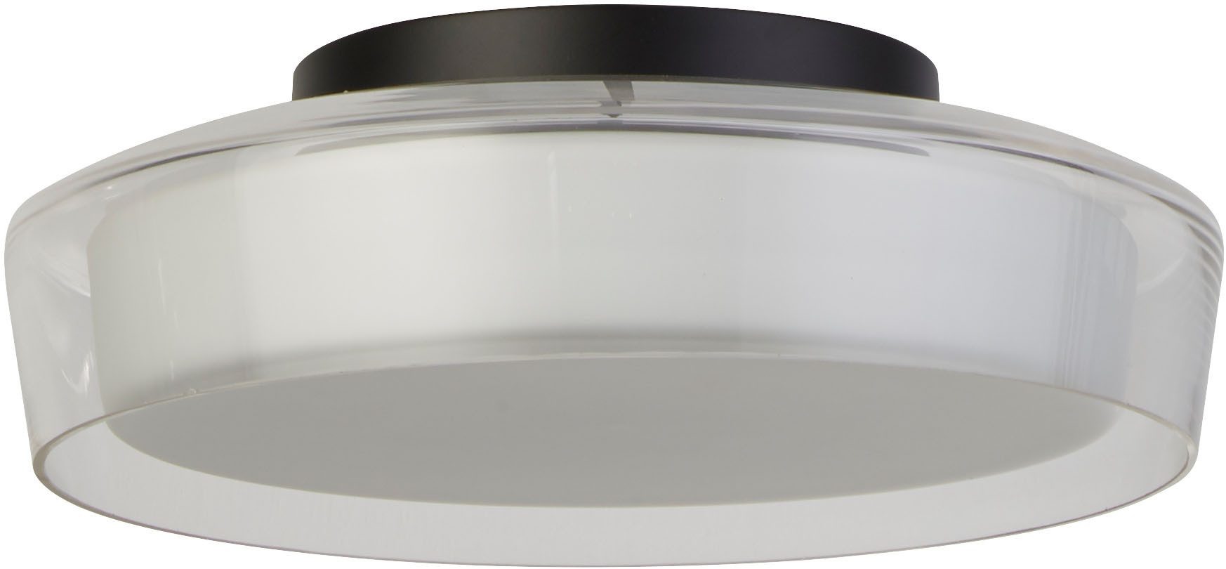 Searchlight Deckenleuchte Puck Flush - Black Metal, Clear & Opal Glass, LED fest integriert, Warmweiß