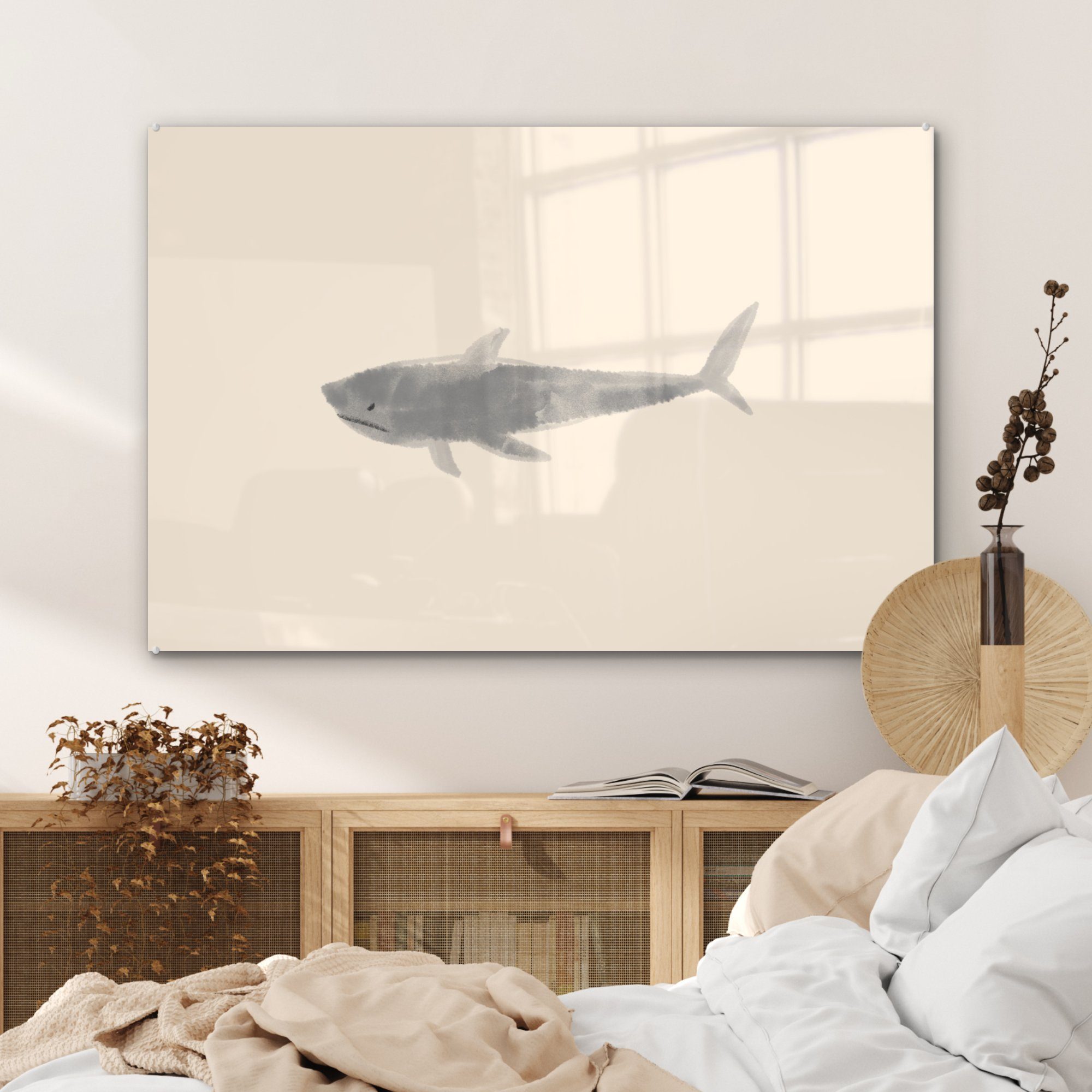 & Wohnzimmer Meerestiere Acrylglasbilder St), Acrylglasbild - Schlafzimmer Fische MuchoWow - Pastell - (1 Aquarell,