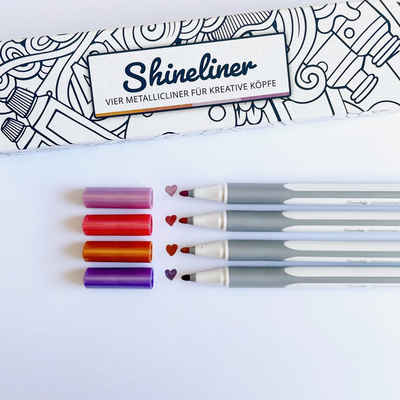 Teachly Faserstift Shineliner, (Set, 4-tlg., Metallic-Stifte für Papier, Holz, Glas, Stein & Co), Metallic-Marker zum Schreiben, Malen & Basteln