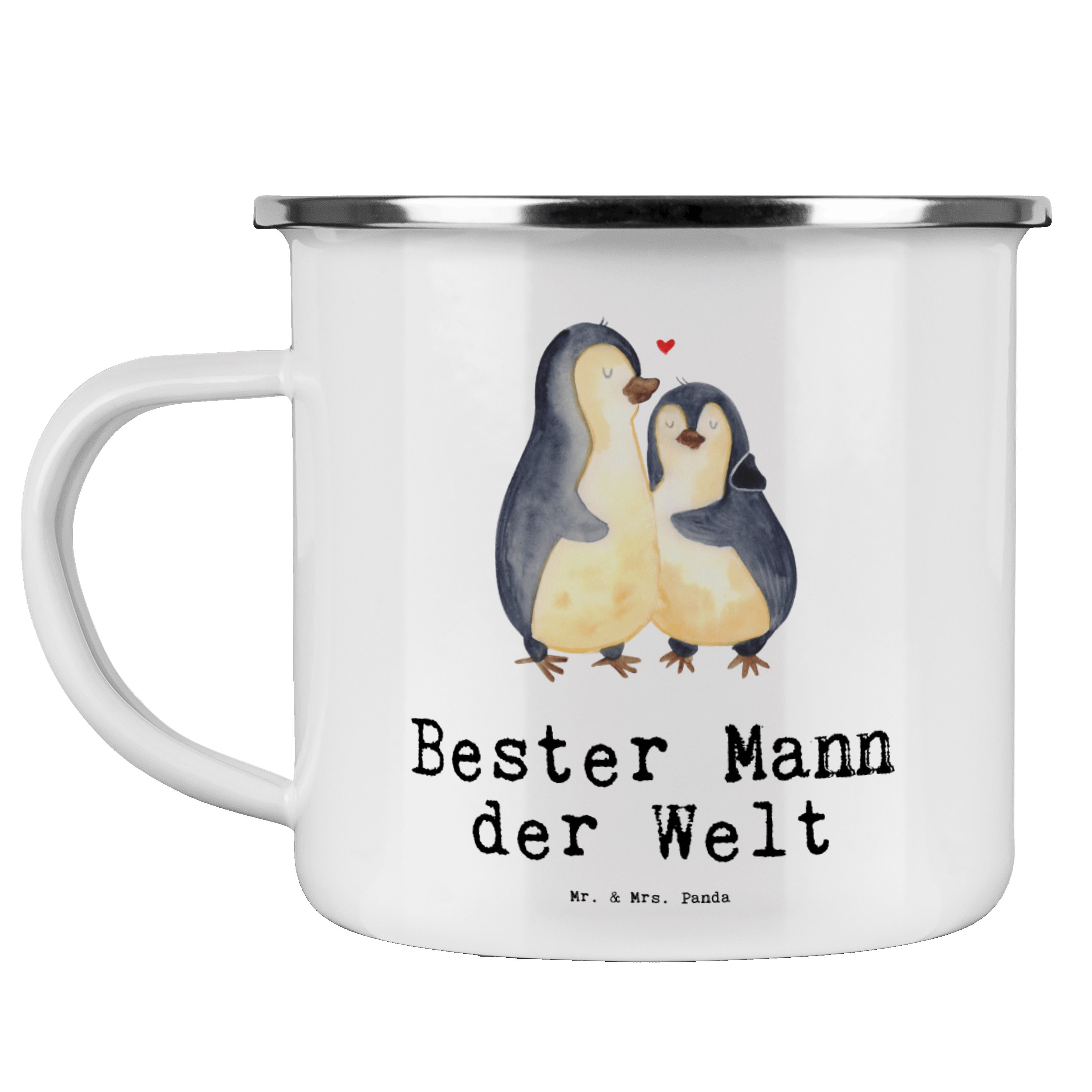 Geschenktipp, Welt Weiß Bester Emaille - Mrs. & Trinkbe, - Pinguin Mann der Mr. Panda Geschenk, Becher