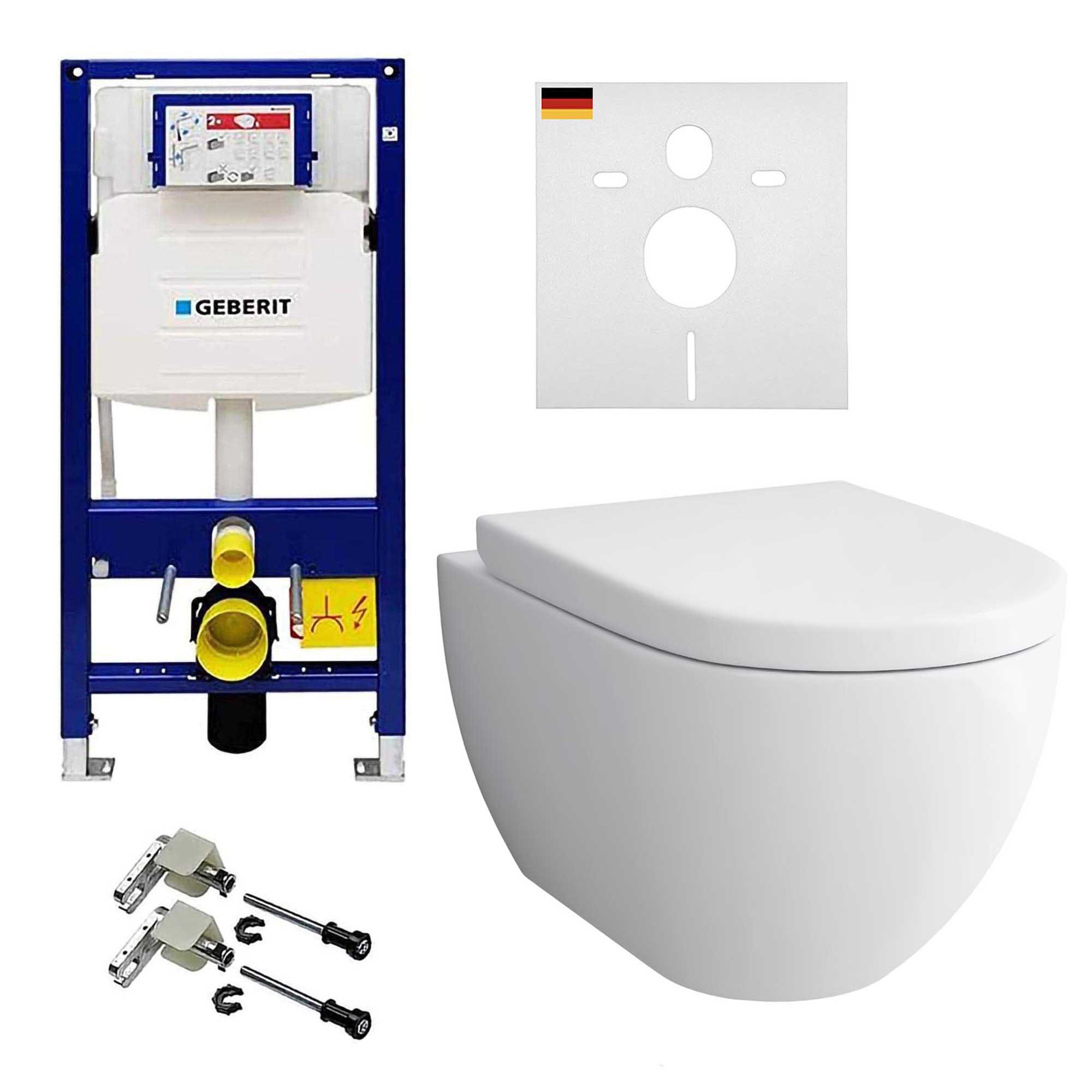 Alpenberger Dusch-WC Toilette mit Spülkasten Komplett Set - Hänge WC mit Bidet Funktion, wandhängend, Abgang waagerecht, Hänge WC Spülrandlos, Kloschüssel mit Geberit Spülkasten Vorwandelement + Bausatz