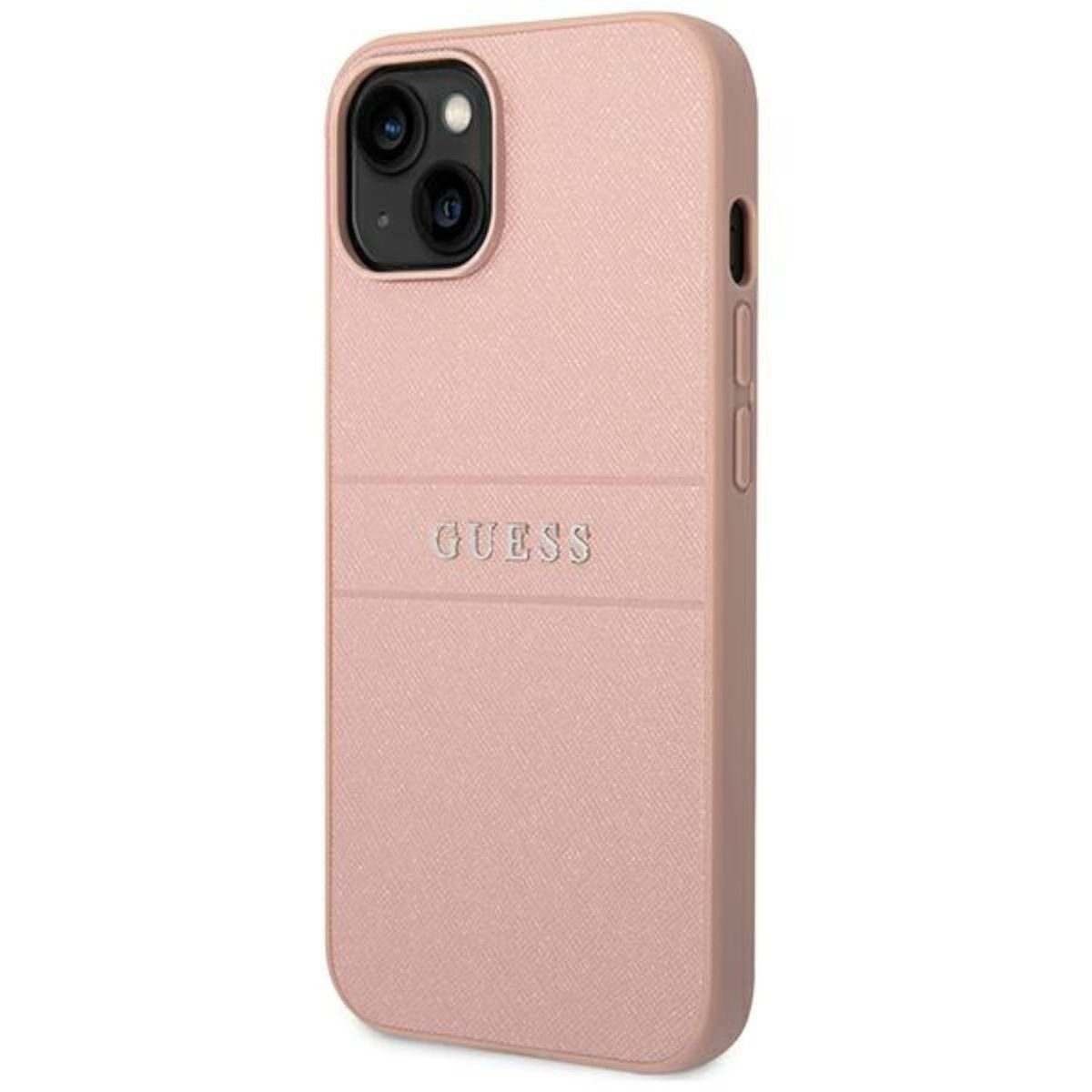 Guess Handyhülle Guess Saffiano Strap Collection Apple iPhone 14 Plus Hard Case Cover Schutzhülle Pink