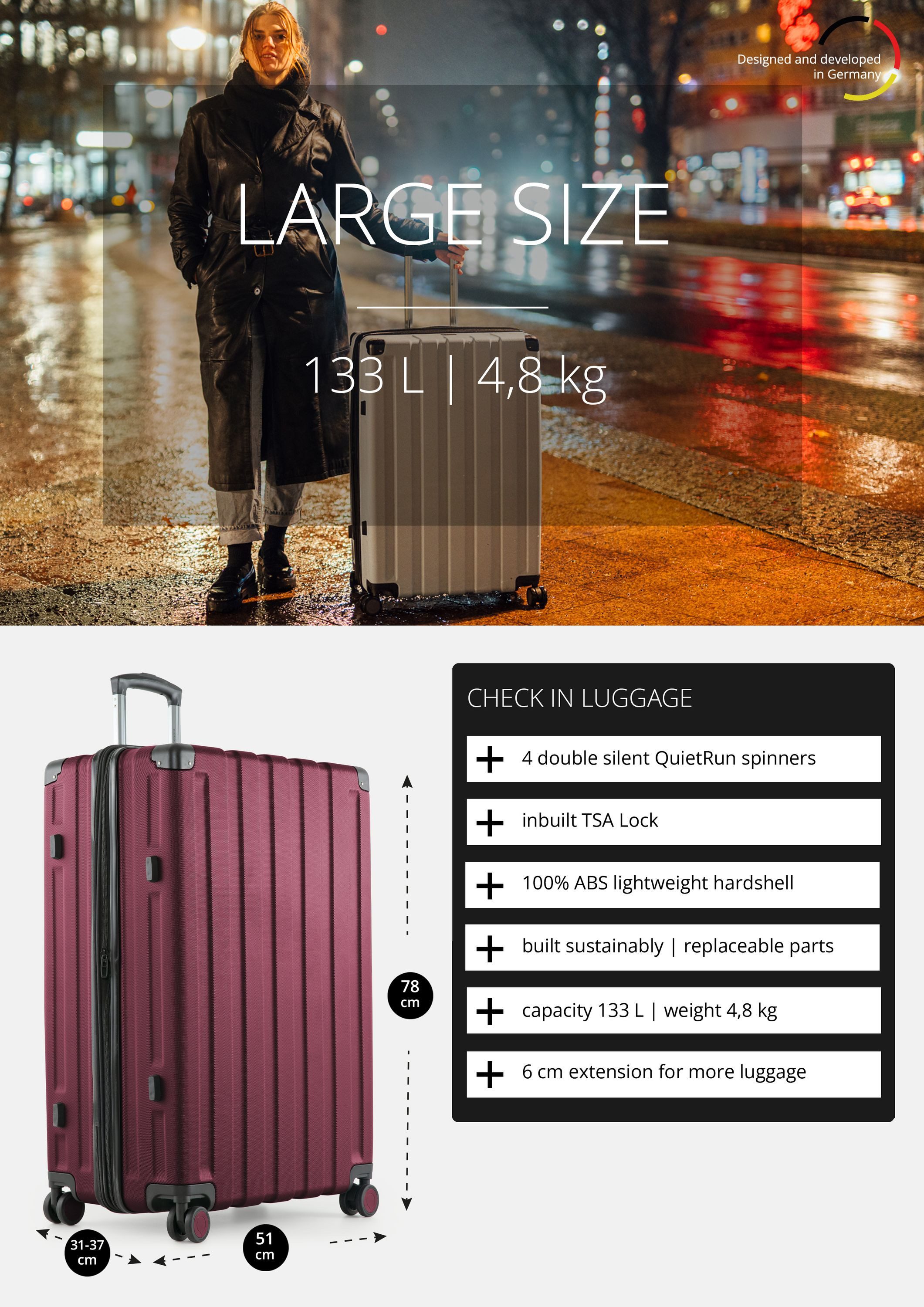 Hauptstadtkoffer Trolley Q-Damm, 4 Rollen, Großer Hartschalen-Koffer TSA 11 günstig online kaufen