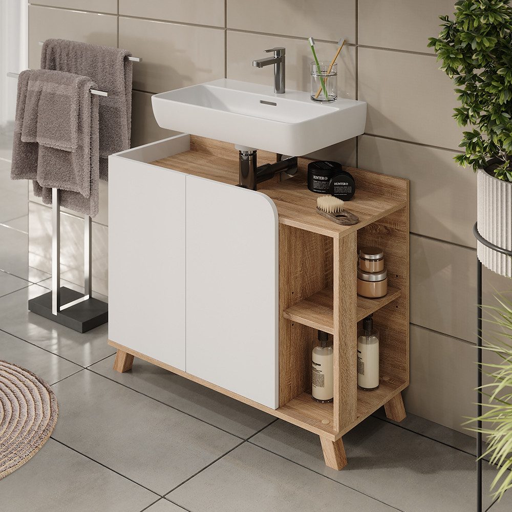 Vicco Waschbeckenunterschrank Karen, Sonoma/Weiß, 80 x 65 cm mit 2 Türen (1-St) – Bild 3 von 5