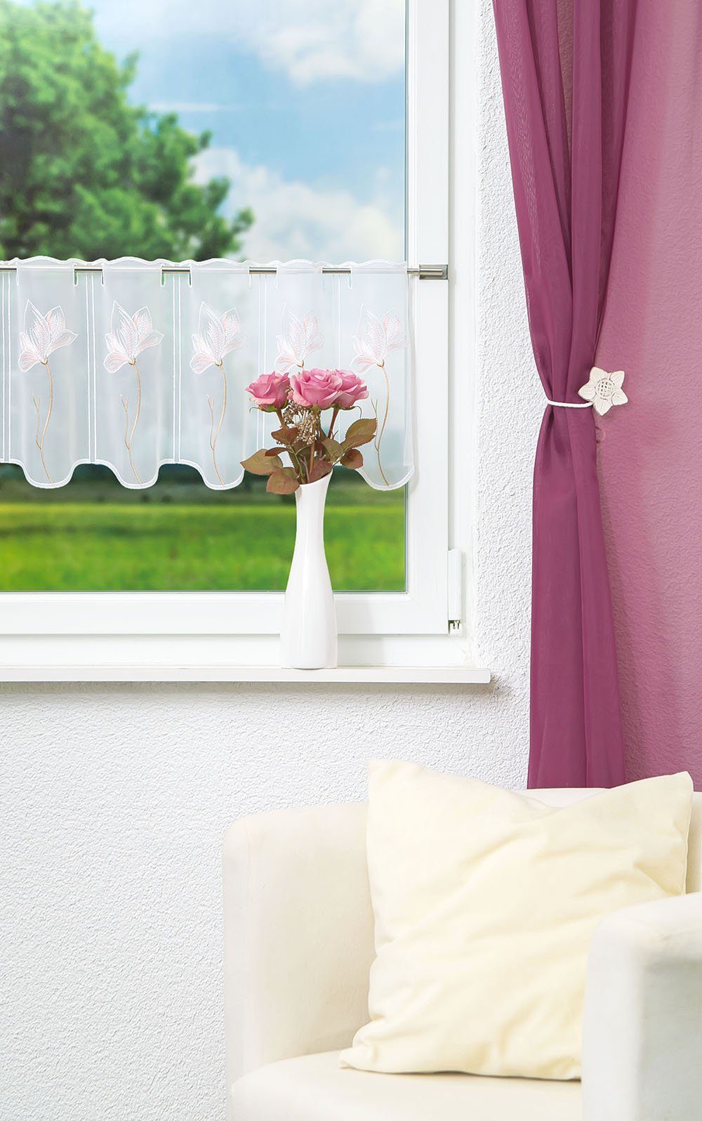 Plauener Spitze® Scheibengardine Magnolie, (1 St), günstig online kaufen