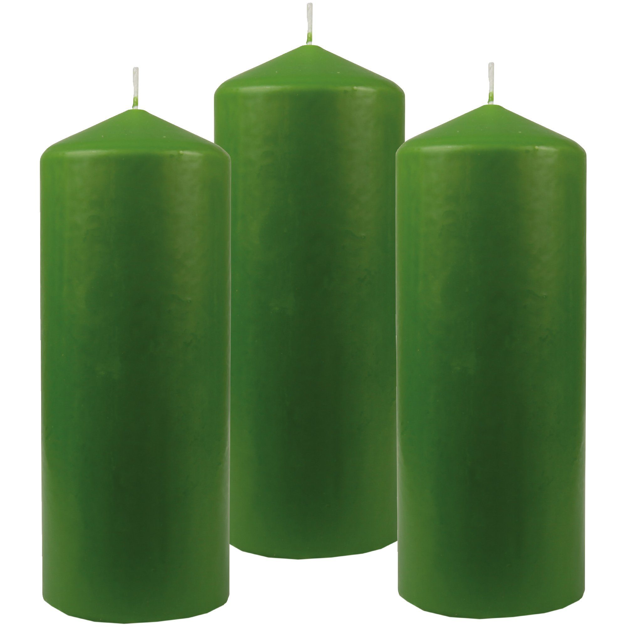 HS Candle Stumpenkerze Dekokerze (3-tlg), Wachskerzen Ø6cm x 17cm - Kerze in vielen Farben Hellgrün