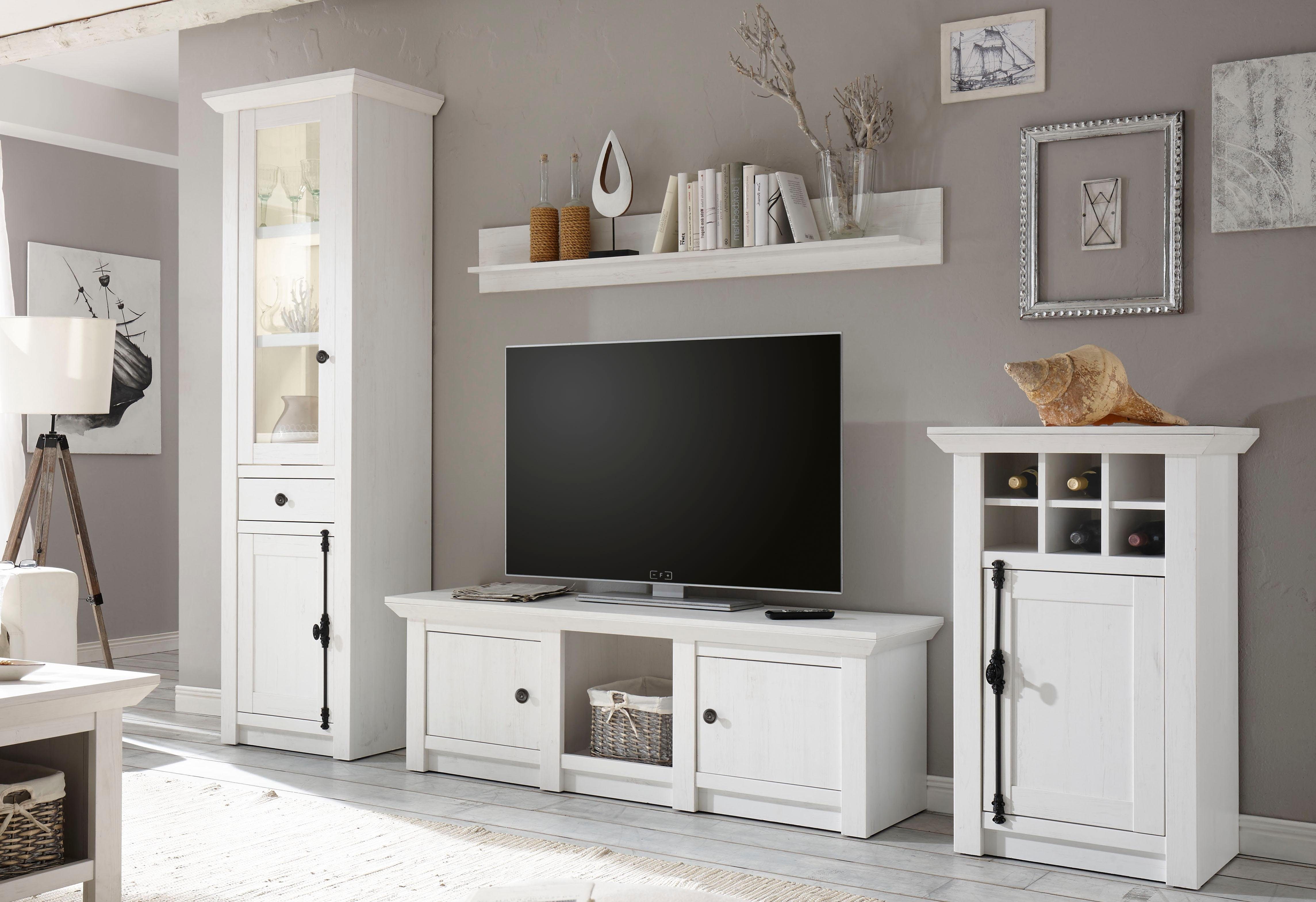 Home affaire Wohnwand California, (Set, 4-St), bestehend aus Vitrine, Lowboard, Wandregal, Kommode