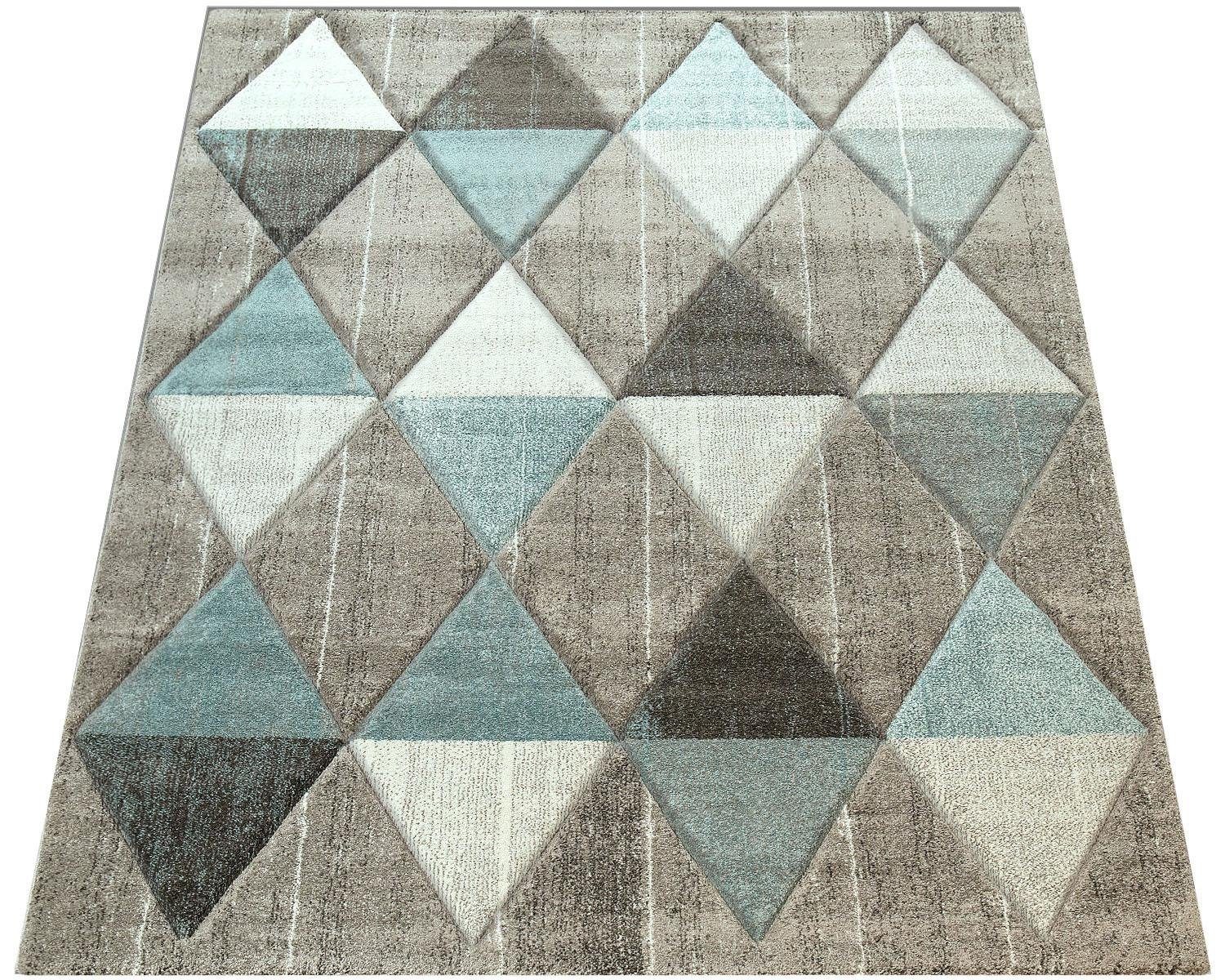 Paco Home Teppich Lara 234, rechteckig, Höhe: 16 mm, Kurzflor, modernes Rauten Design, handgefertigter Konturenschnitt