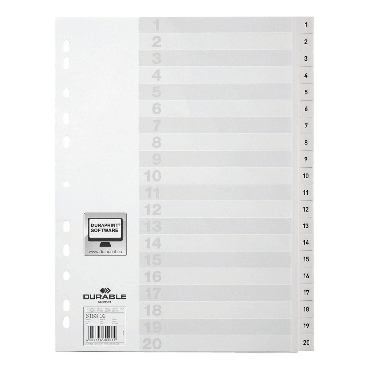 DURABLE Aktenordner, Register 1-20, DIN A4, 20-tlg., Kunststoff