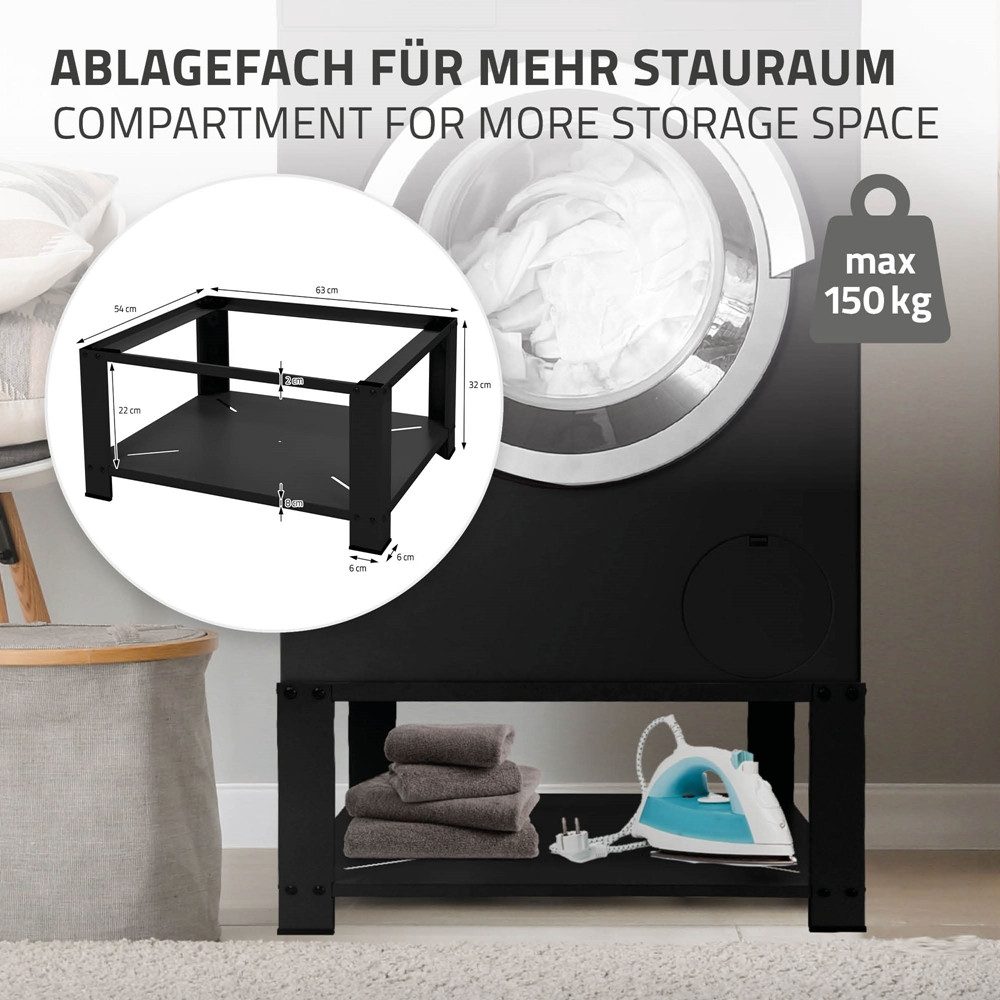 ML-DESIGN Waschmaschinenuntergestell Waschmaschinenzubehör Untergestell Unterbausockel Podest für Trockner, Zubehör für Waschmachinen, Waschmaschinen Unterbau mit Ablage 63x54x32cm Stahl schwarz