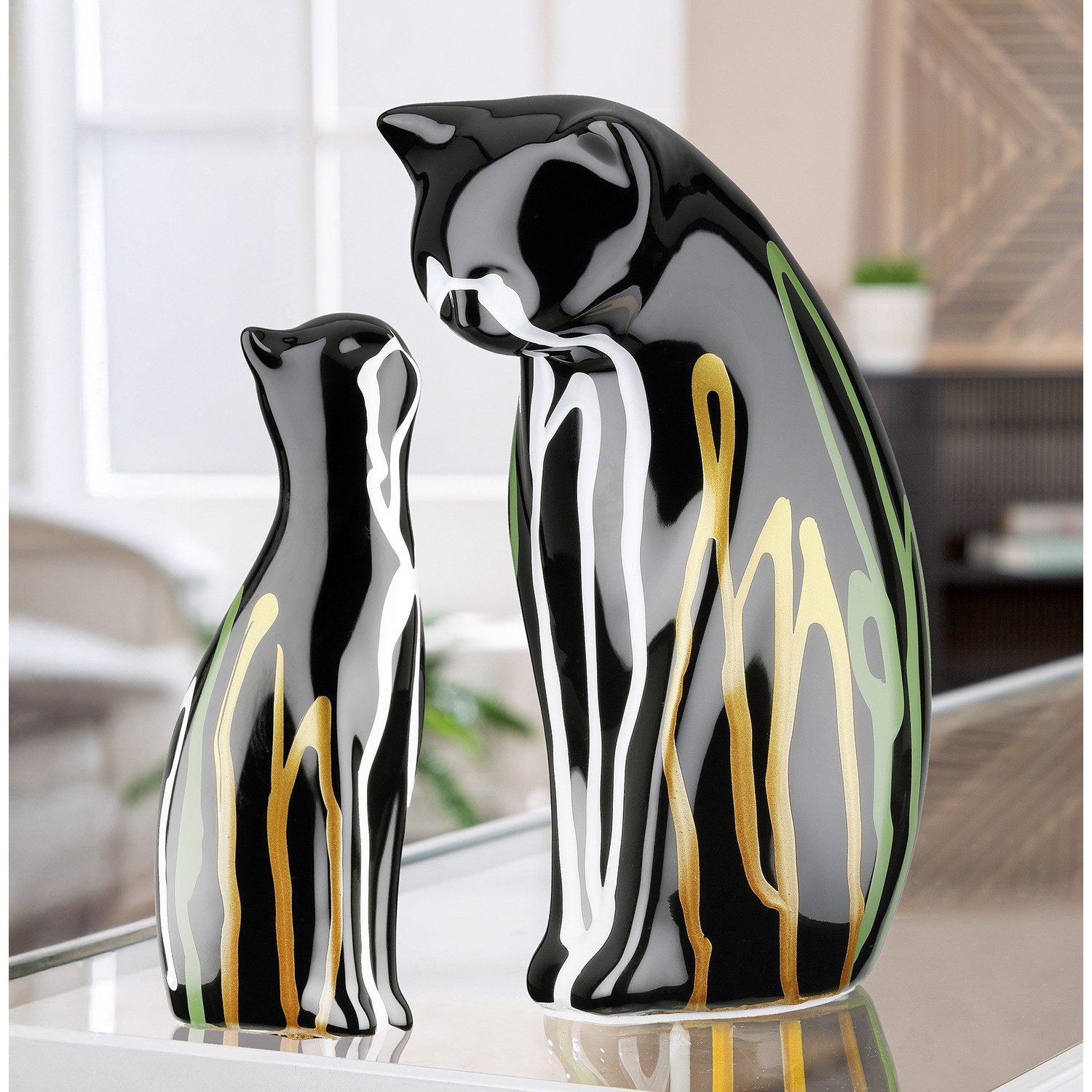 GILDE Skulptur 2tlg. Set Figur Katze Scuro schwarz (1 St), Tierfigur Wohnaccessoire Designkatze dekorativ Sammlerfigur – Bild 2 von 5