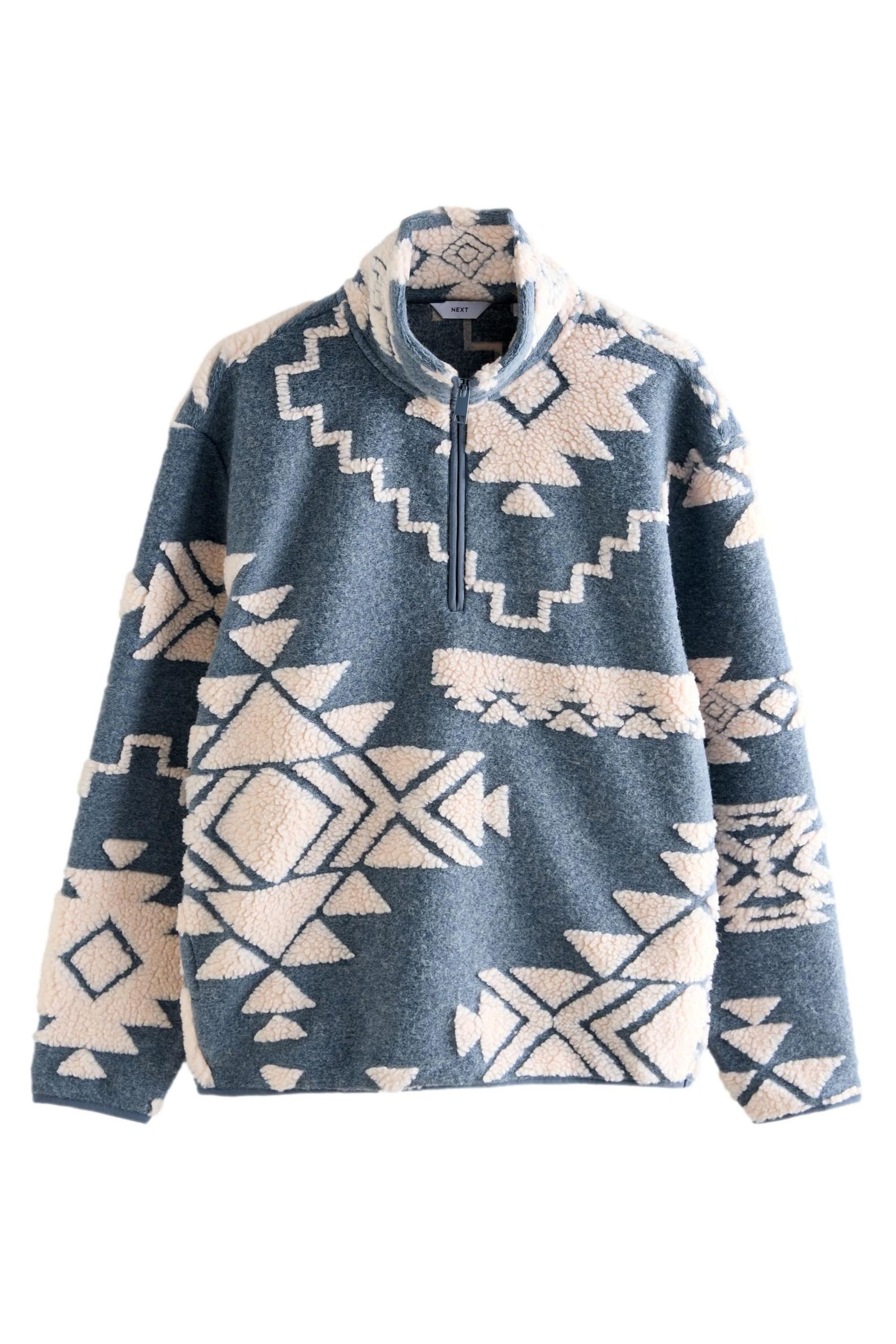 Next Fleecepullover Fleece mit Print und Reißverschlussausschnitt (1-tlg)