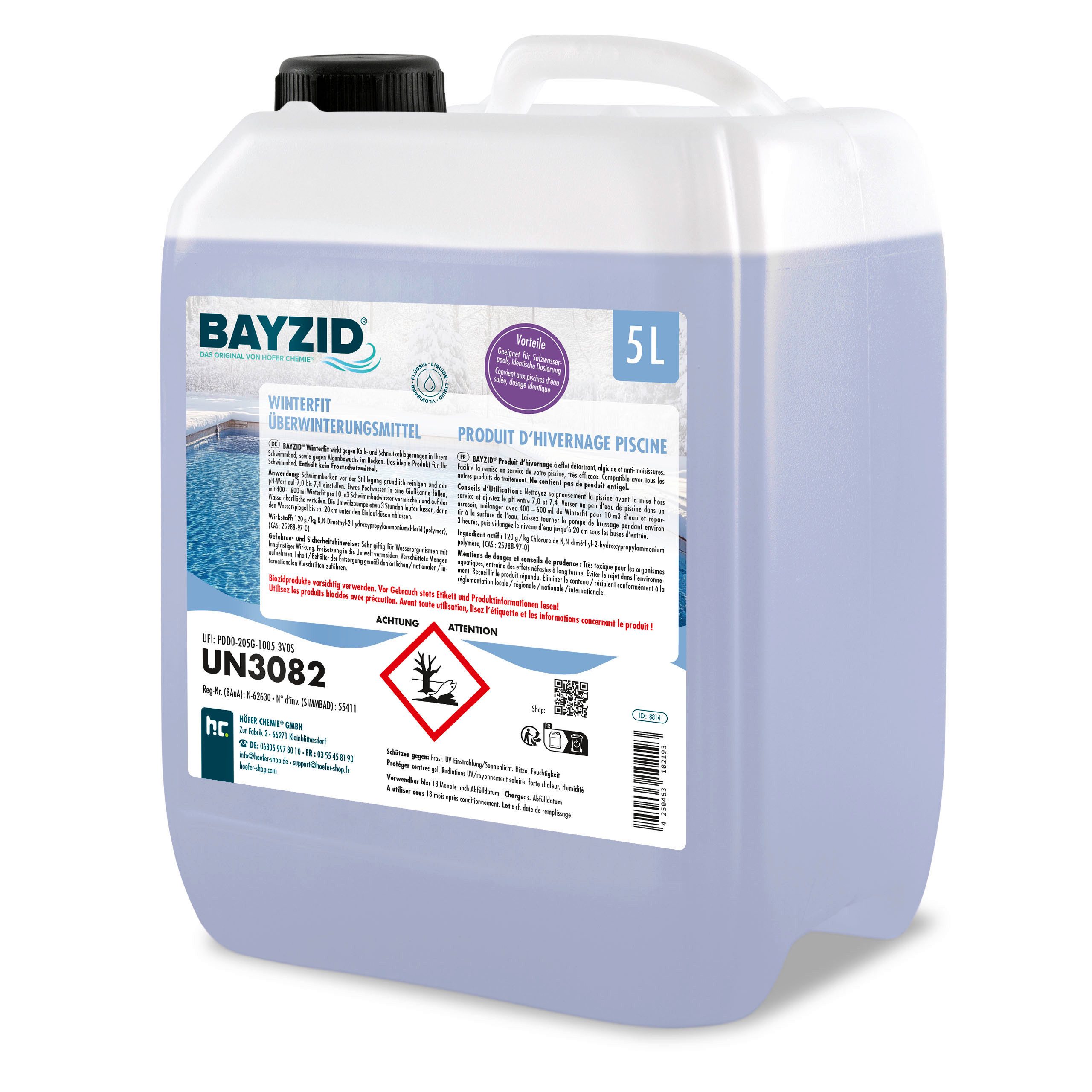 Höfer Chemie GmbH Poolpflege 5 L BAYZID® Winterfit Überwinterungsmittel, Schützt das Poolwasser in der Winterpause vor Algen und Ablagerungen