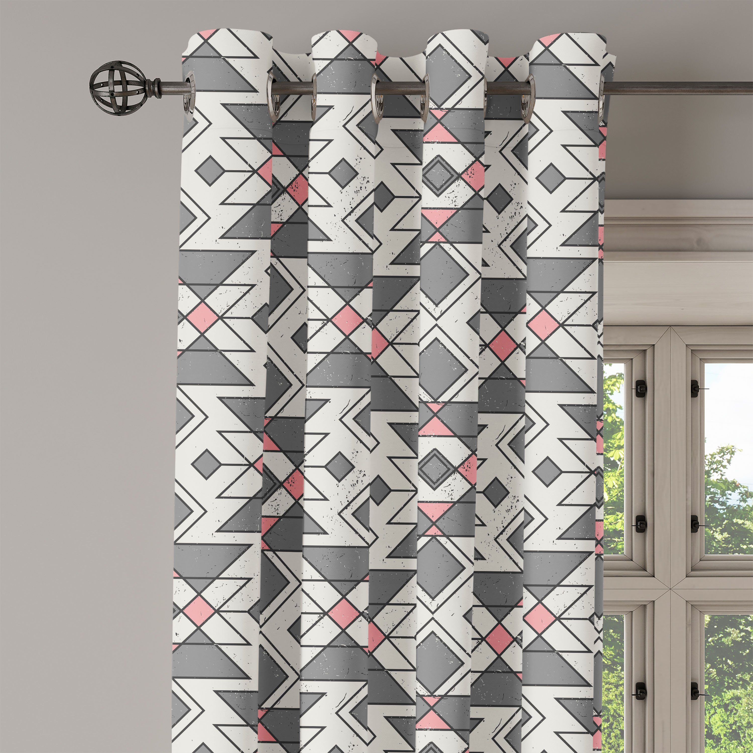 Ethnic Aztec Geometrische Abstrakt Dekorative für 2-Panel-Fenstervorhänge Abakuhaus, Schlafzimmer Wohnzimmer, Gardine