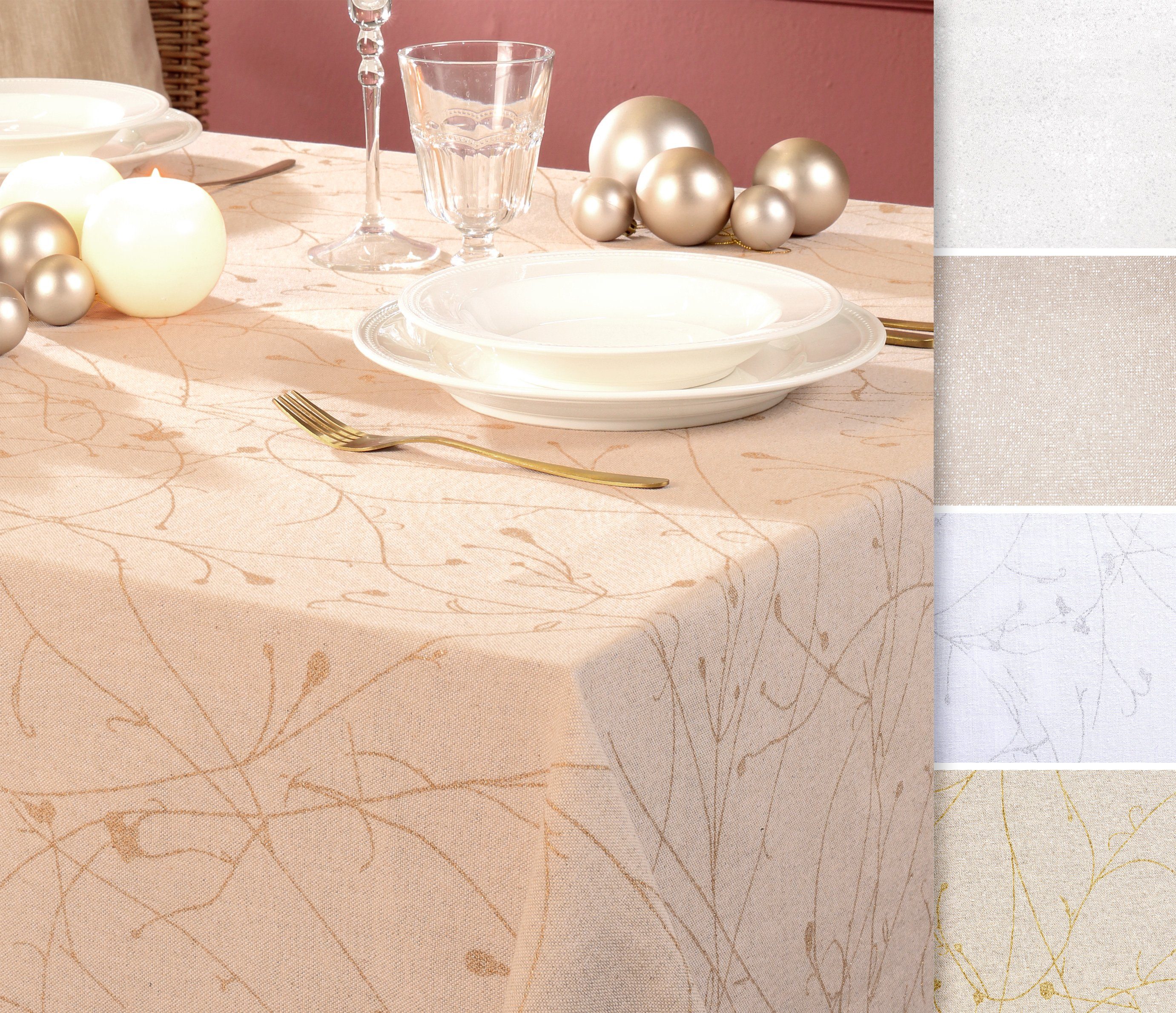 Tischdecke Baumwolle Tischdecke mit Fleckenschutz, mit Glanz-Lurex Faser