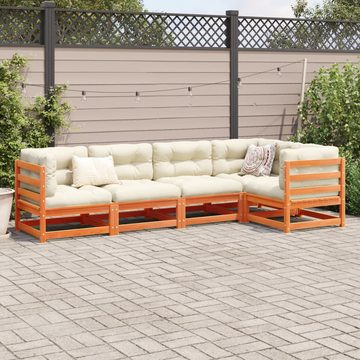 vidaXL Gartenlounge-Set 5-tlg. Garten-Sofagarnitur mit Kissen Wachsbraun Kiefernholz