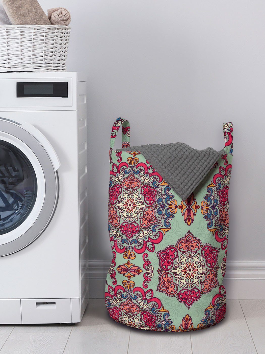 Abakuhaus Wäschesäckchen Wäschekorb mit Griffen Mandala für Damastmedaillon Kordelzugverschluss Kunst Boho Waschsalons