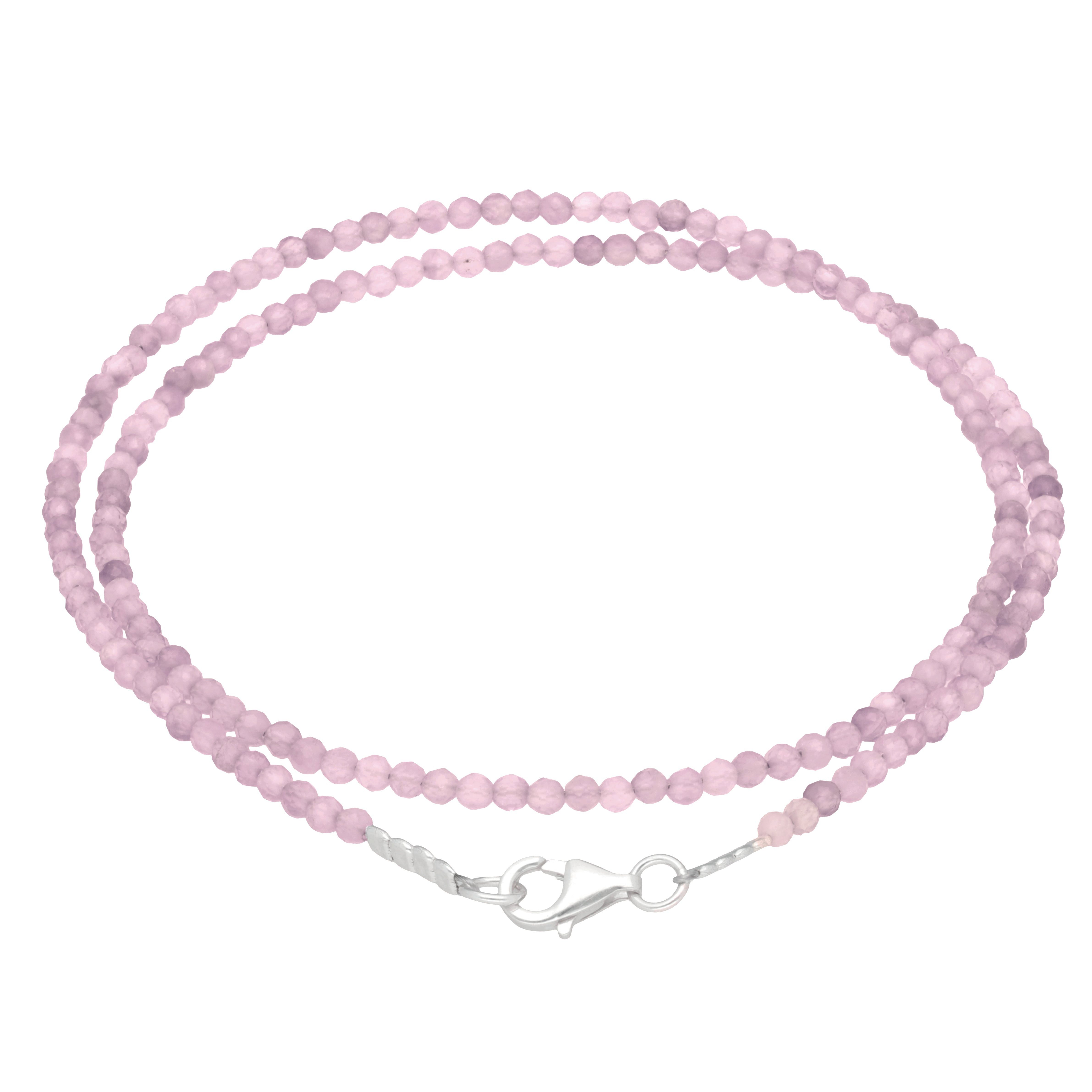 Lebensquelle Plus Kette ohne Anhänger Rosenquarz 2 mm Perlenkette facettiert, 45 cm + Silberverschluss