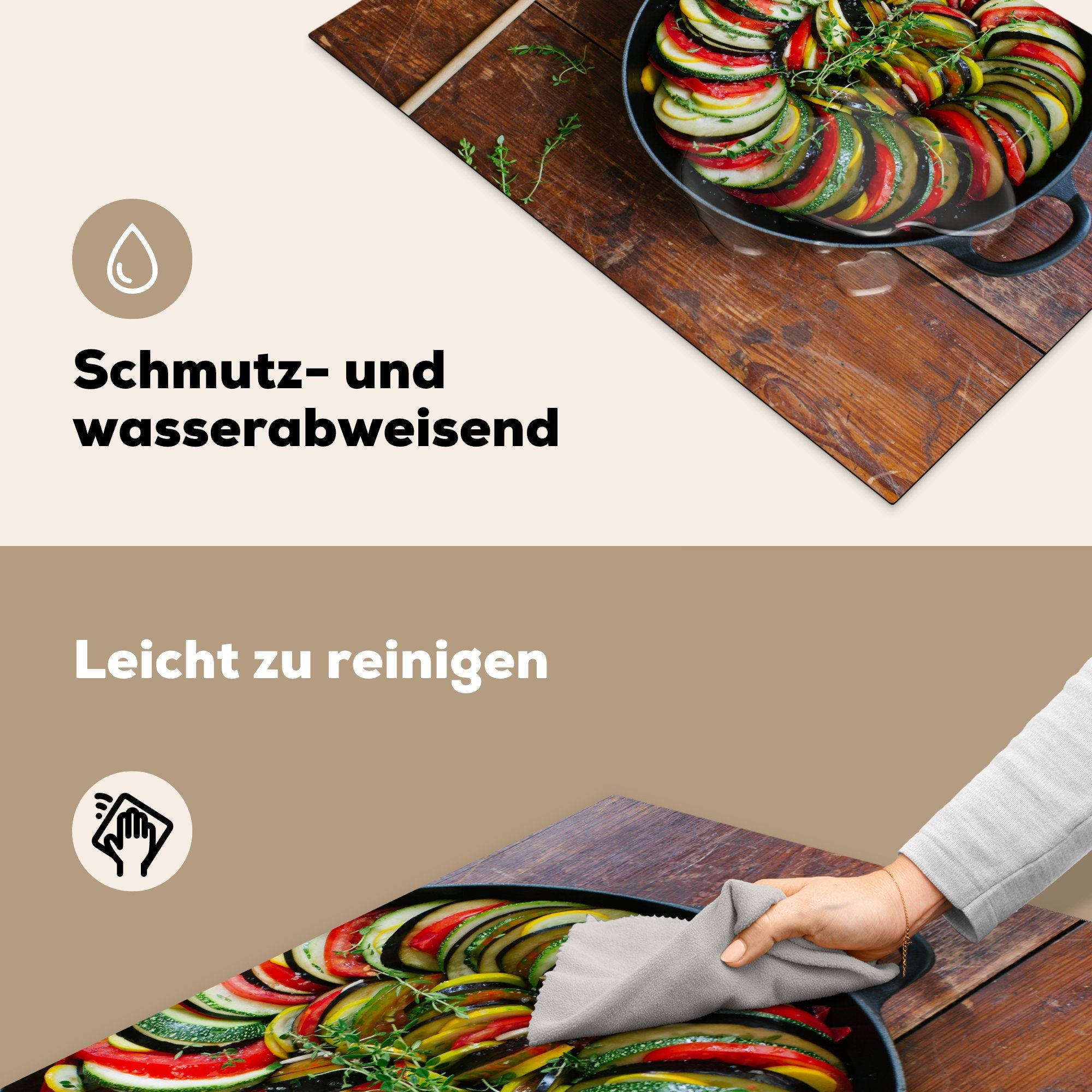 MuchoWow Herdblende-/Abdeckplatte - Gerichte Gemüse tlg), 81x52 - die Kräuter, Ceranfeldabdeckung cm, Schutz Induktionskochfeld für küche, (1 Vinyl