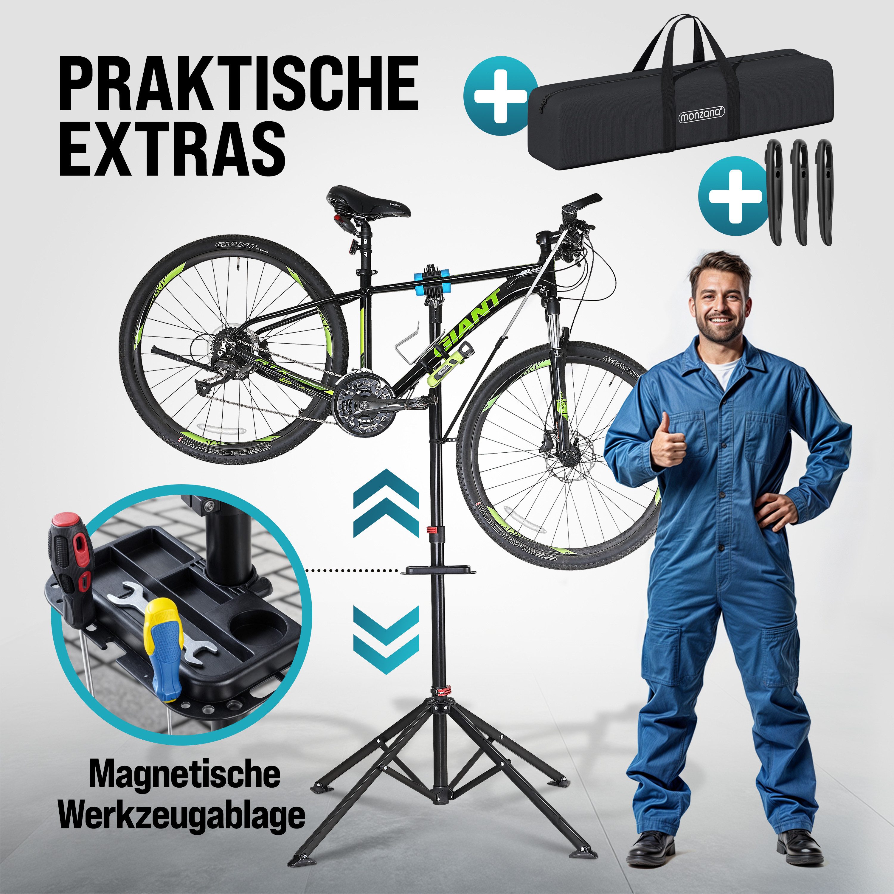 monzana Fahrrad-Montageständer, MZH190 Klappbar 108-190cm Höhenverstellbar 25-60mm Rahmen – Bild 3 von 5