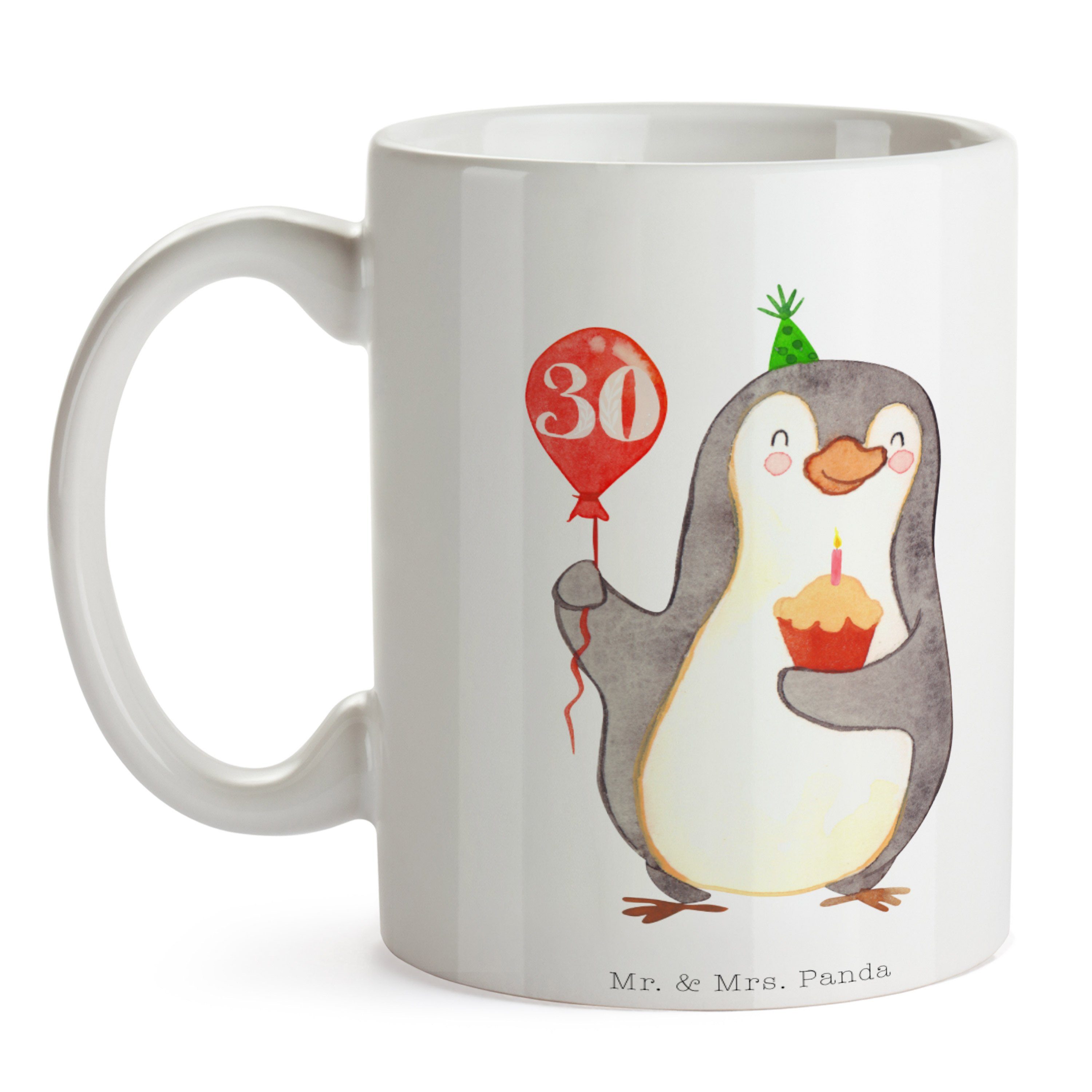 Mrs. Geschenk, Ke, Weiß Luftballon Motive, - Pinguin - Panda Mr. Keramik Tasse & 30. Tasse Geburtstag