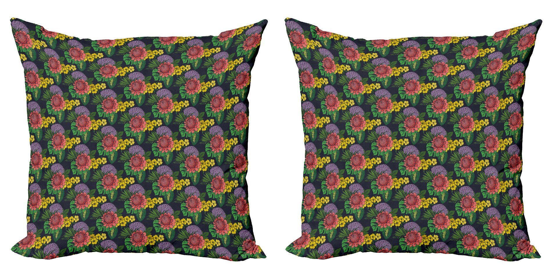 Blatt Dschungel-Blumen Tropisches Stück), Abakuhaus Blumen Digitaldruck, Modern (2 Accent Doppelseitiger Kissenbezüge