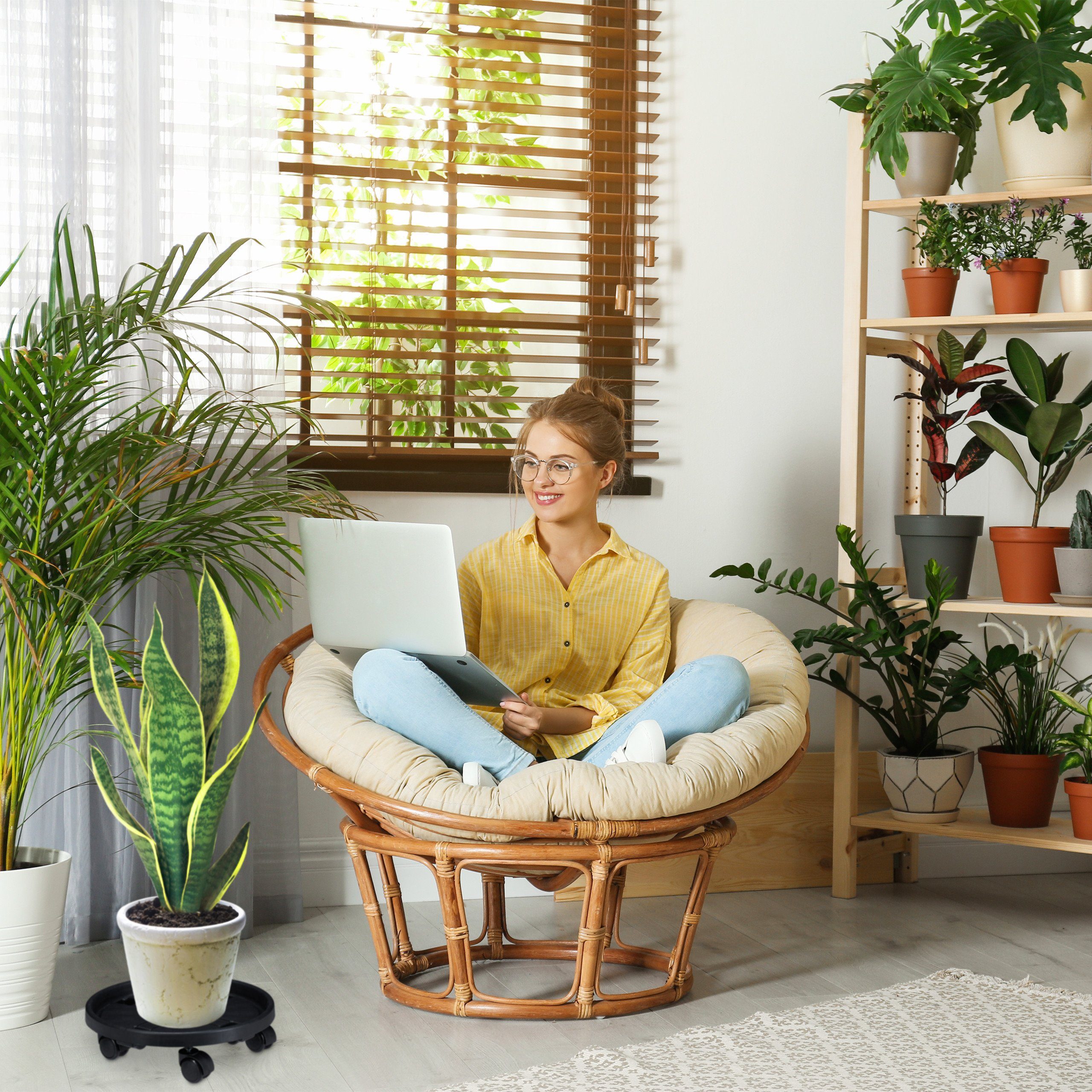 relaxdays Blumentopfuntersetzer Pflanzenroller Kunststoff groß 2er Set, schwarz