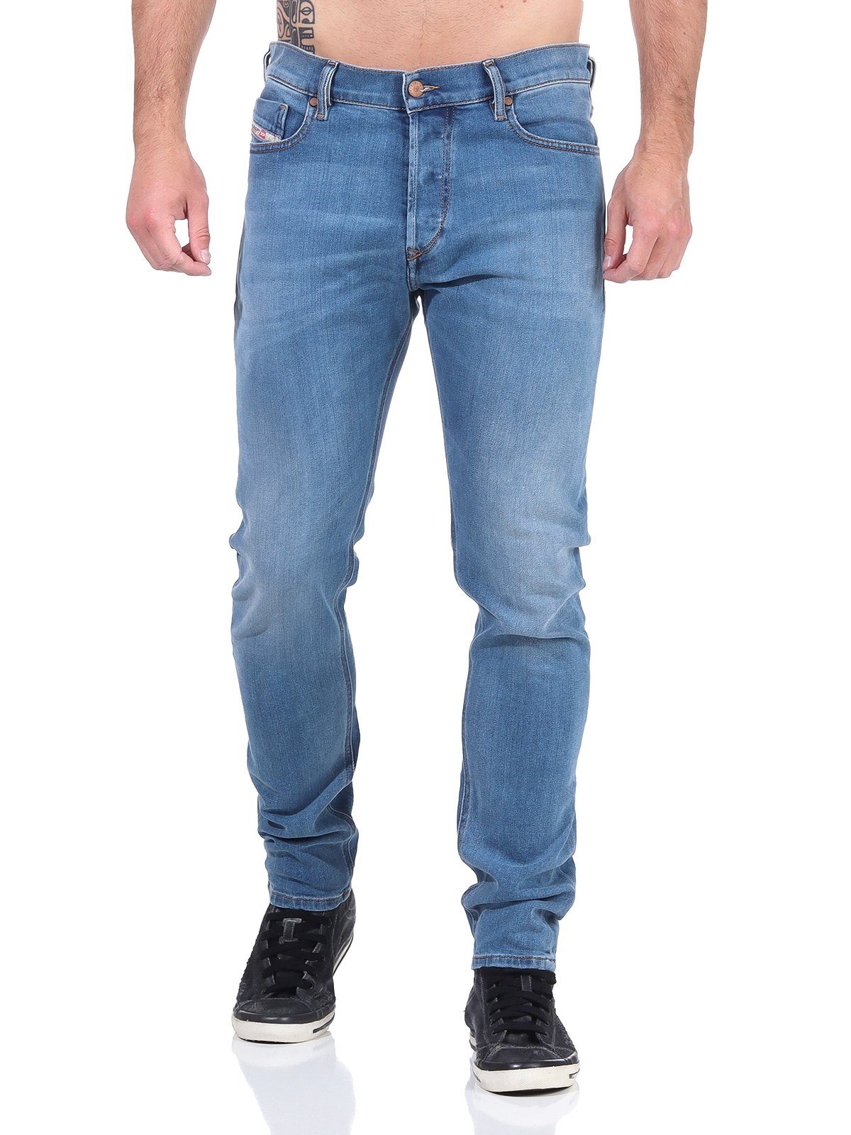 Diesel Slim-fit-Jeans Herren Tepphar-X R8XA3 Blau, Röhrenjeans, Stretch, 5-Pocket-Style, Used-Look