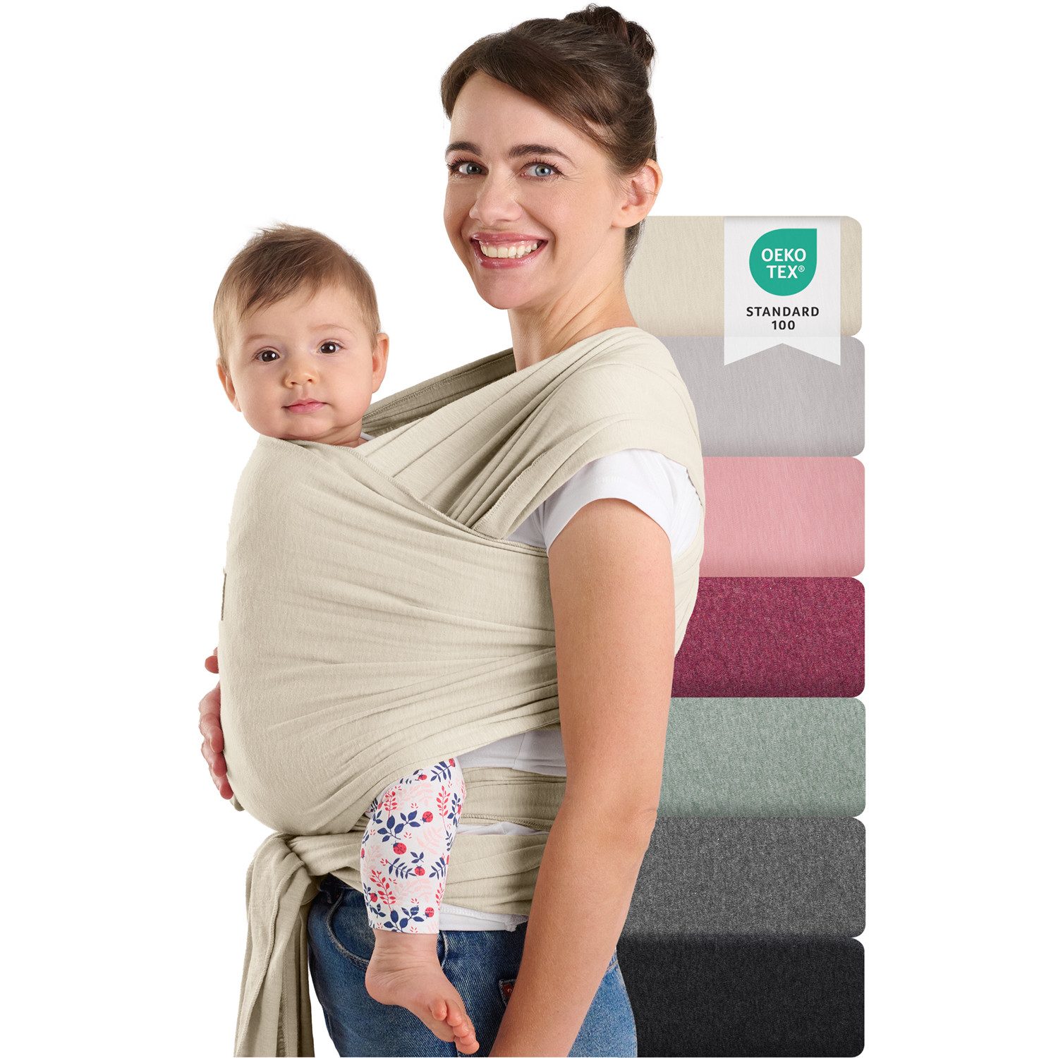 Laleni Tragetuch für Neugeborene bis 15kg - 100% weiche Baumwolle, Babytragetuch aus Baumwolle, OEKO-TEX Zertifiziert, ab Geburt geeignet