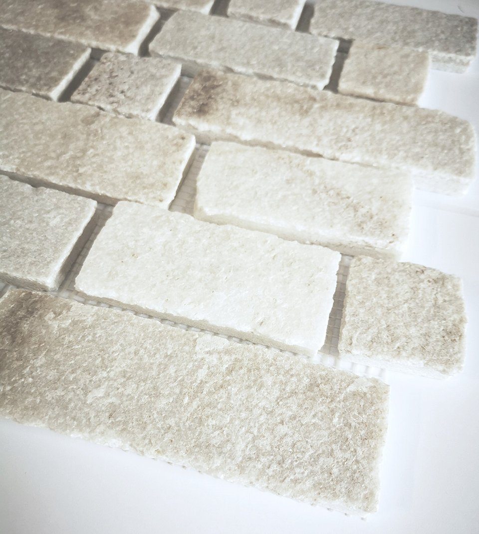 Mosani Mosaikfliesen Schiefer Mosaik Fliese Naturstein Brick weiß hellbeige Küche