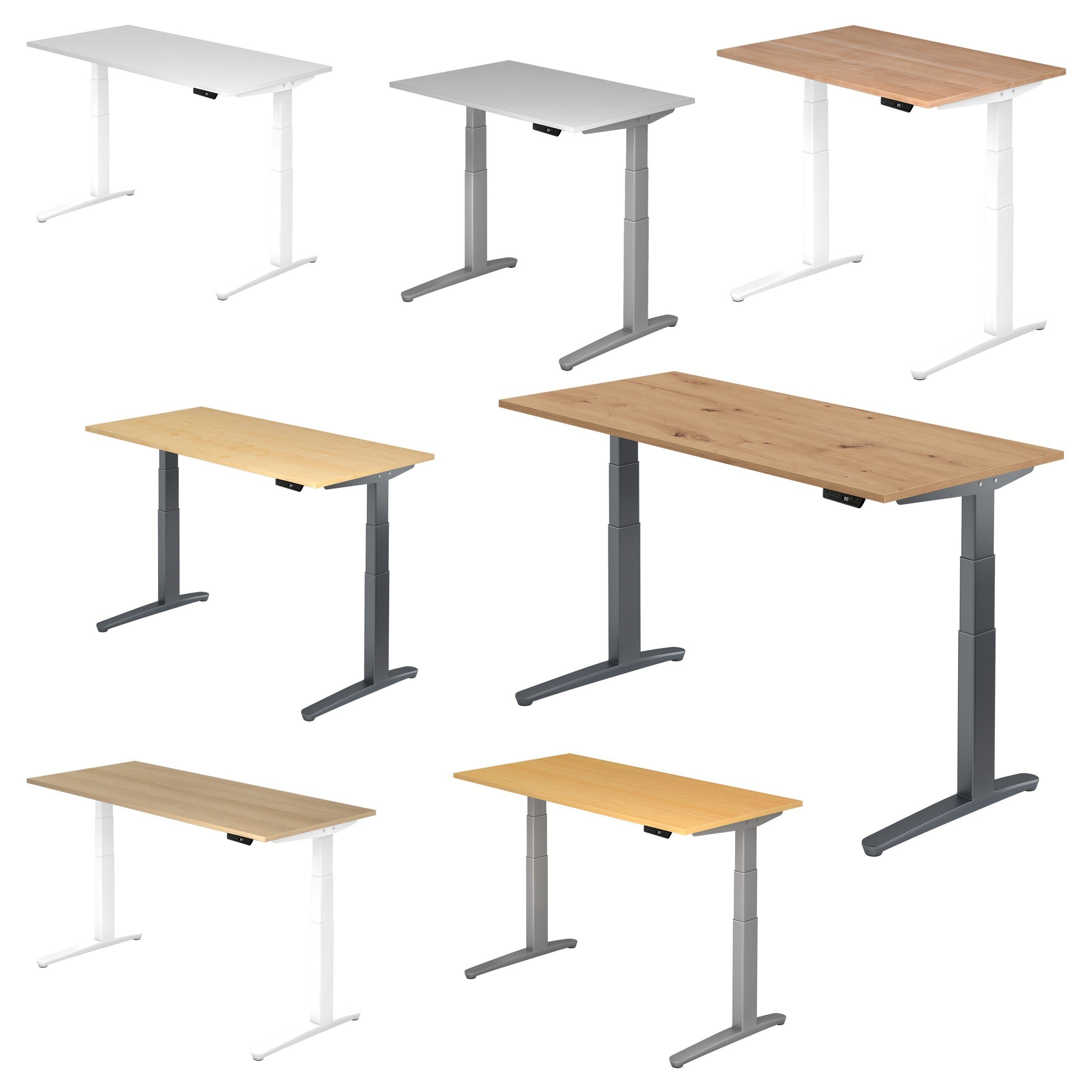 bümö Schreibtisch Schreibtisch elektrisch XBHM, Rechteck: 160 x 80 cm - Dekor: Eiche - Gestell: Weiß