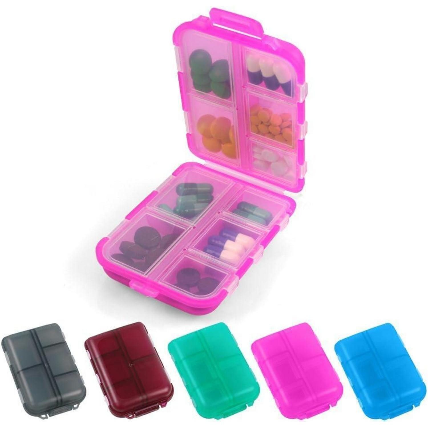 ACWOO Pillendose Tablettenbox 7 Tage Pillendose 10 Fächer Medikamentenbox BPA frei Rose