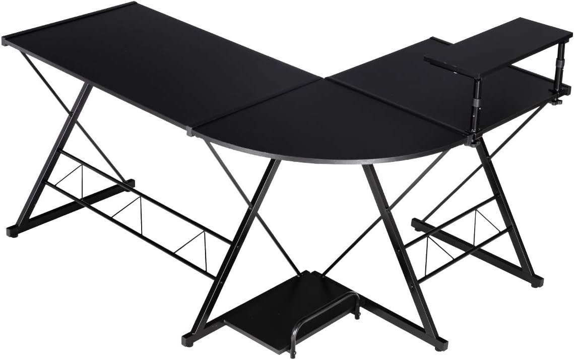 schwarz Computertisch, L-Form, höhenverstellbare in KOMFOTTEU Füße Laptoptisch