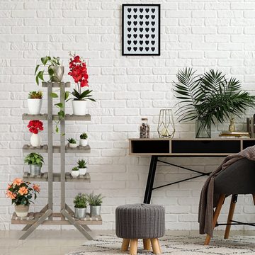 relaxdays Blumenständer Blumentreppe Holz mit 5 Stufen, Grau