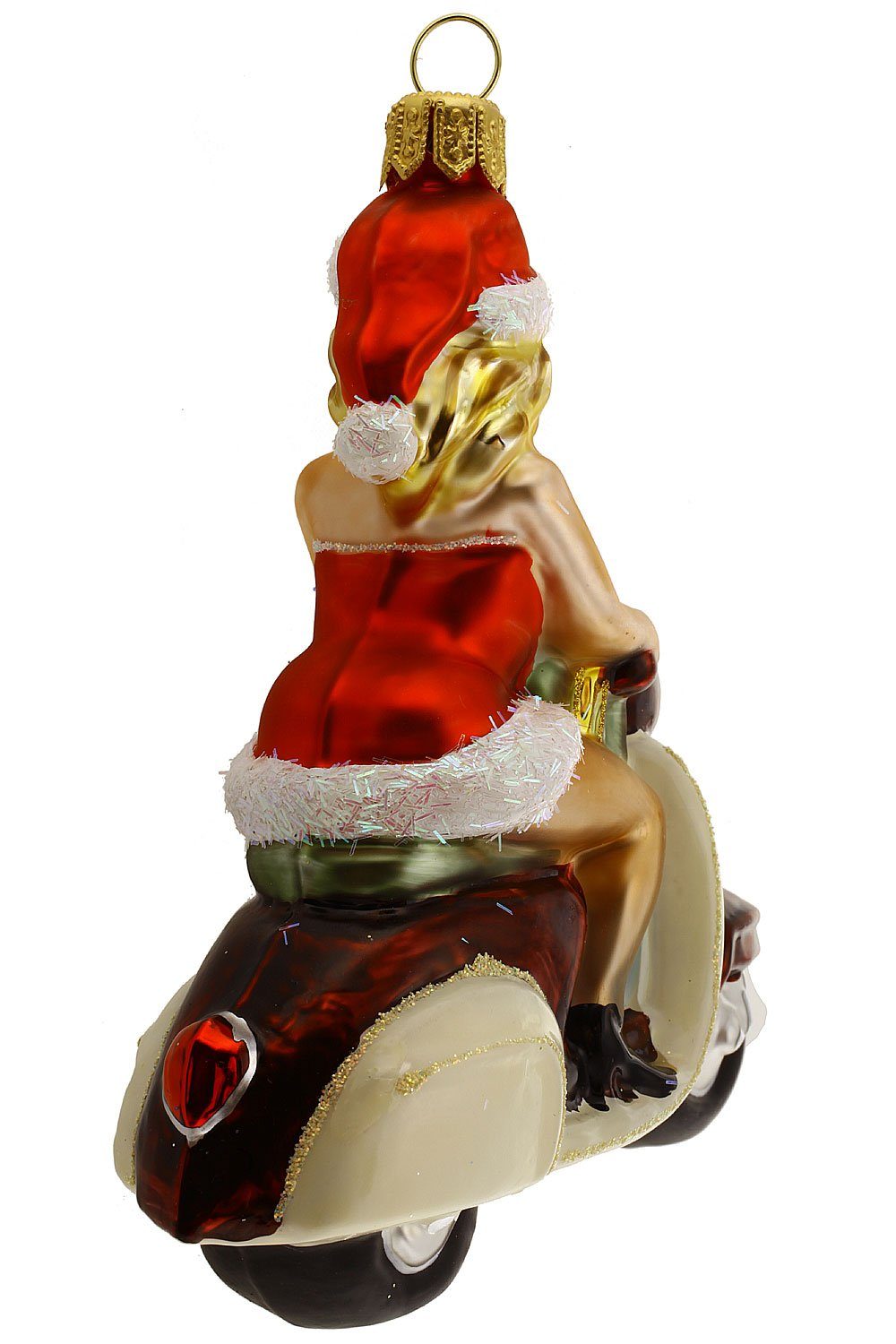 Motorroller mundgeblasen weinrot, Santa Dekohänger Hamburger auf - Christbaumschmuck handdekoriert - Ms. Weihnachtskontor