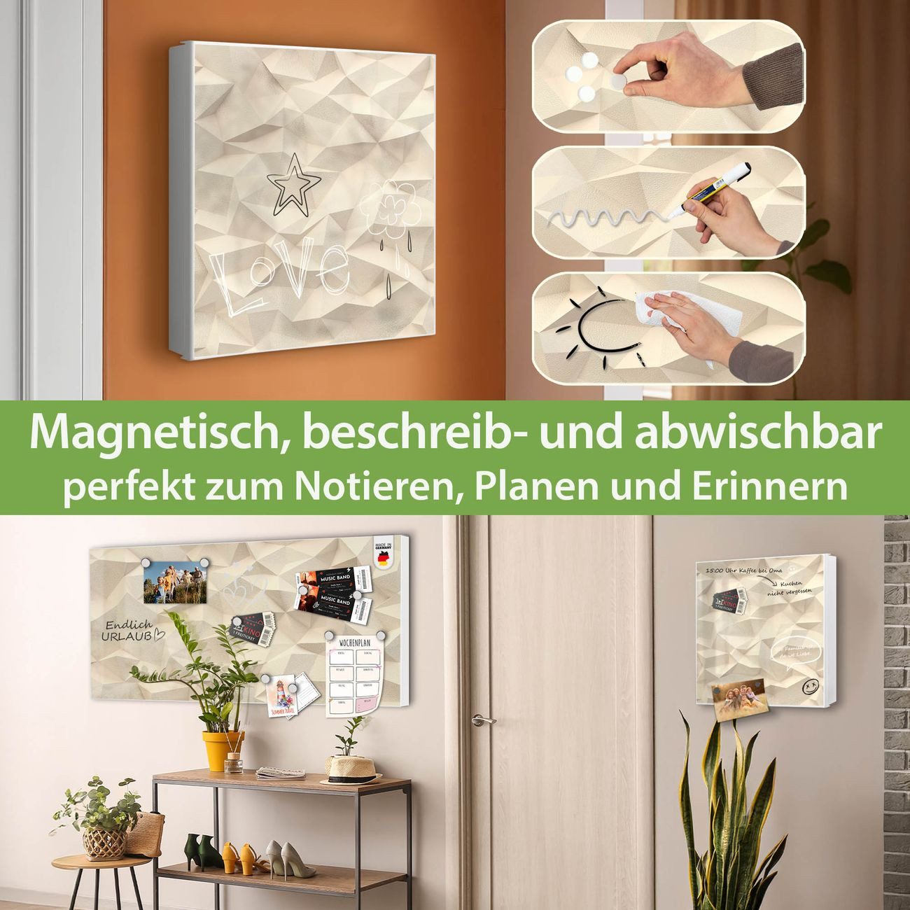 banjado Schlüsselkasten aus Metall mit Motiv Steinwand 2 (Stahl Gehäuse, mit 32 Haken, beschreibbar & magnetisch), 30 x 30 x 5 cm